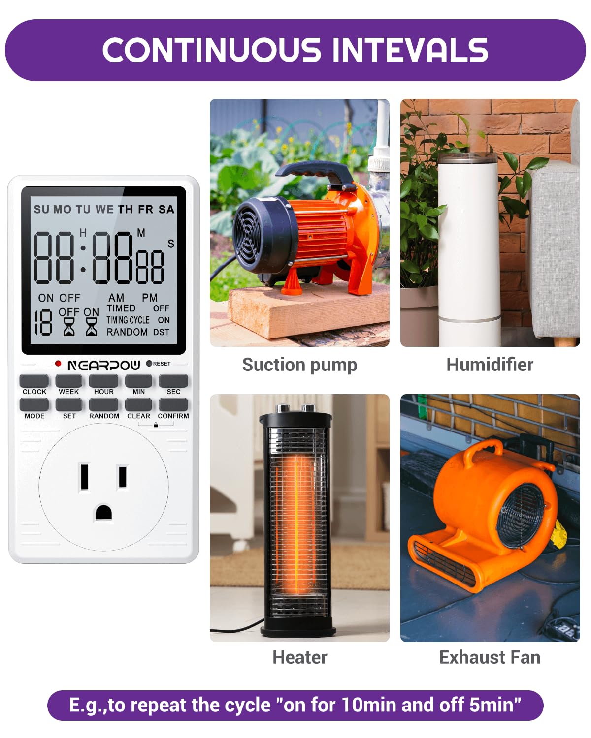 NEARPOW 7-Day Programmable Outlet Timer with Countdown - 19 ON/Off Settings, 15A/1800W, 3-Prong Plug - Perfect for Christmas Lights, Aquariums, Grow Lights & Home Automation