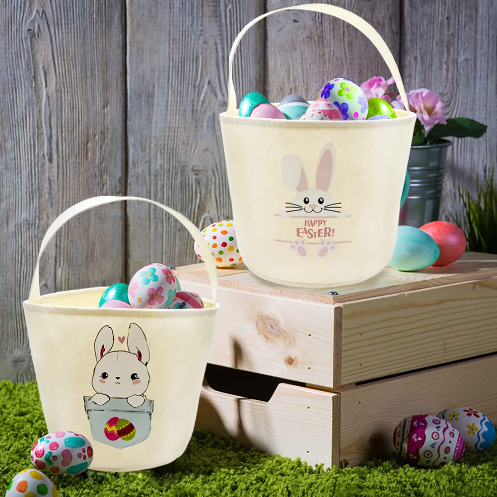 2pcs Easter Bunny Basket Set - Rabbit Print Felt Egg Hunting Bags for Kids, Easter Party Decorations & Gift Baskets - Perfect for Easter Egg Hunts, Spring Celebrations & Holiday Decor