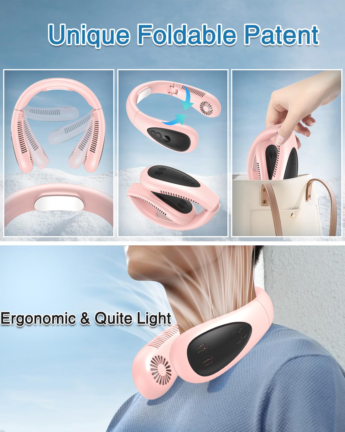 Portable Neck Air Conditioner Fan - 5000mAh Rechargeable USB Cooling Fan with 3 Speeds & LED Display, Bladeless Semiconductor Technology for Outdoor, Travel, Office, and Home Use - Stay Cool Anywhere