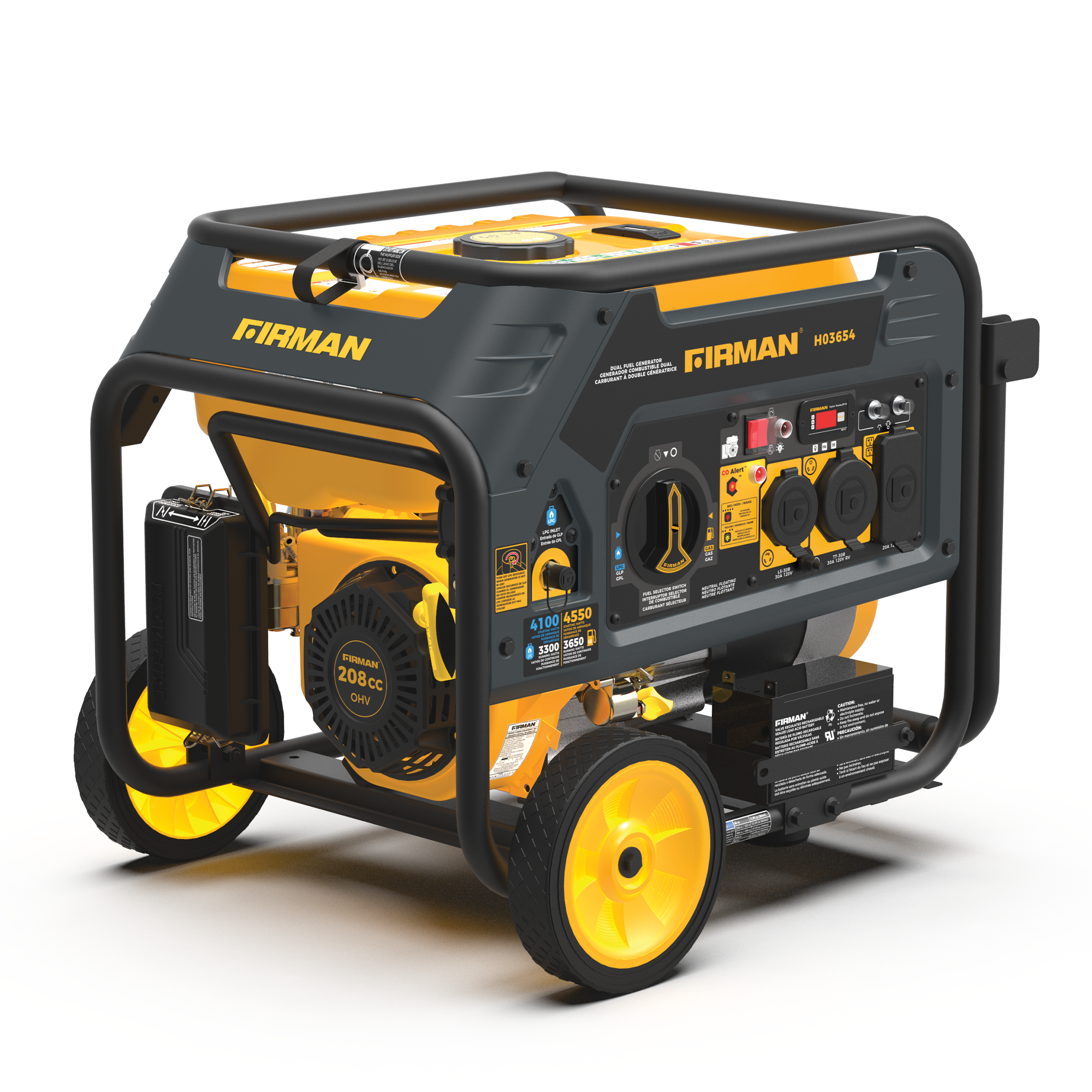 **4550W Dual Fuel Portable Generator with Electric Start & CO Alert - Perfect for Camping, Home Backup & Outdoor Power Needs**