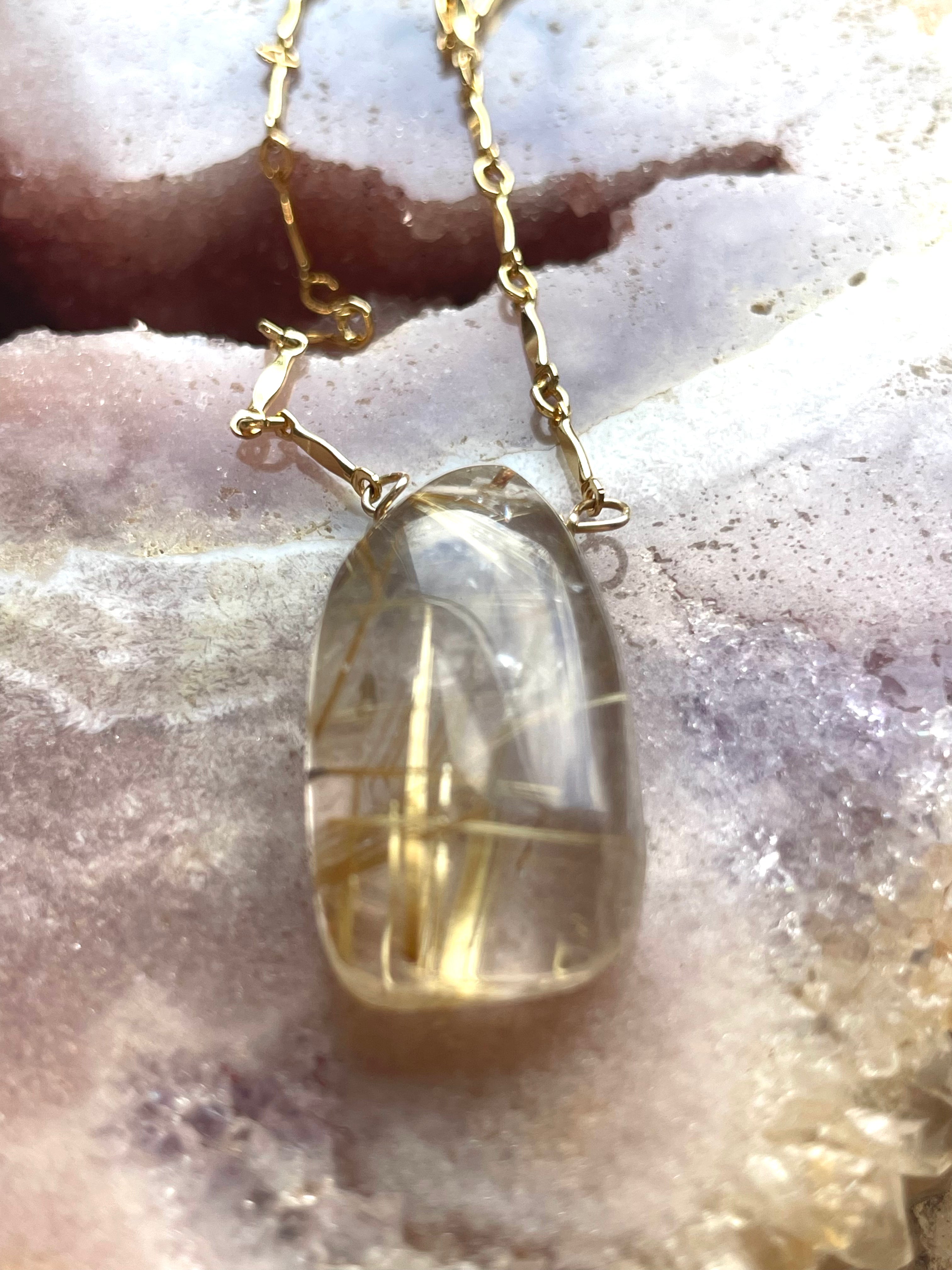 Golden Rutilated Quartz Necklace - Healing Crystal Jewelry for Women, Spiritual Energy & Chakra Balancing | Perfect for Meditation, Yoga & Everyday Wear