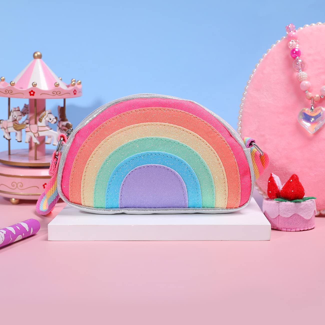 PinkSheep Rainbow Purse for Girls - Cute Toddler & Kids Wallet Shoulder Bag - Perfect for School, Birthday Gifts & Dress-Up Play