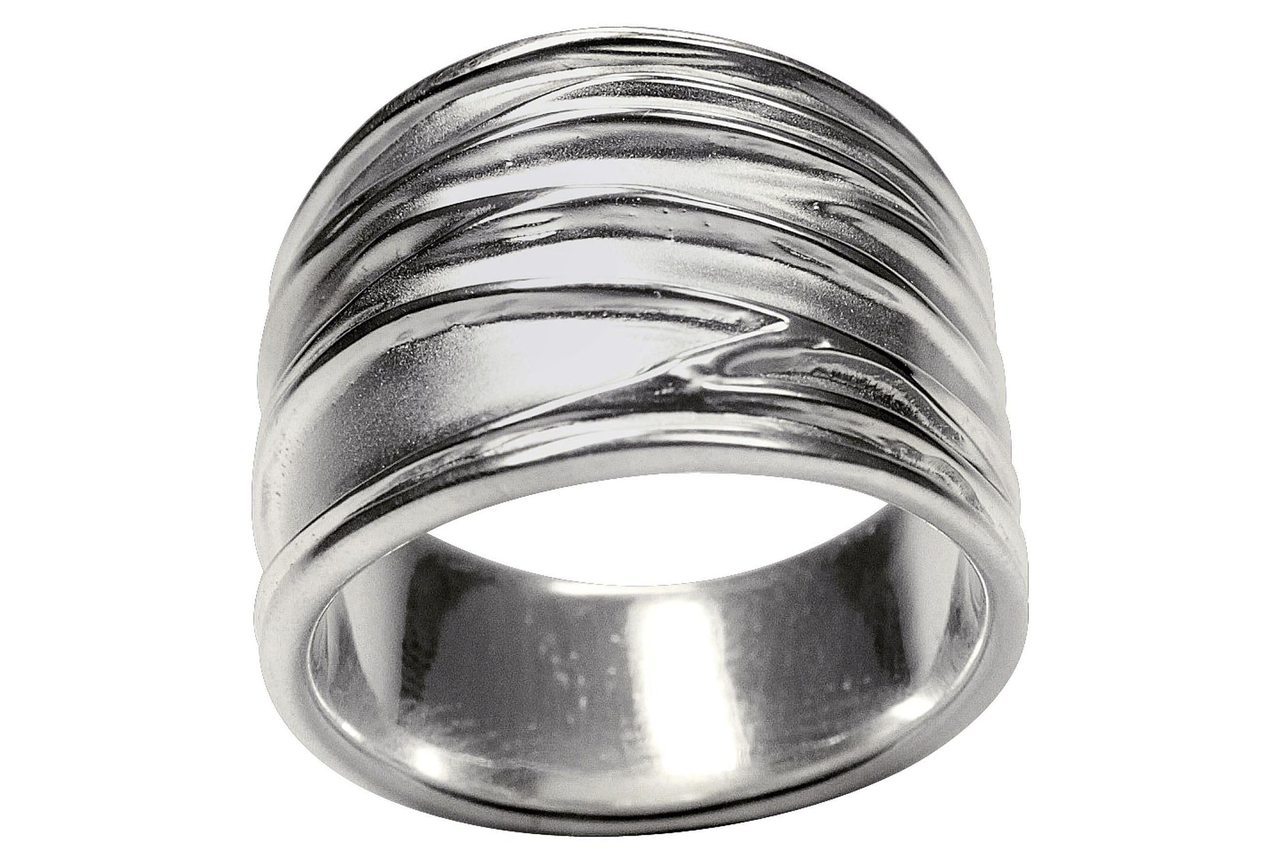 925 Sterling Silver Women's Ring - Folded Waves Design, Sand Blasted & Polished SILBERMOOS Jewelry | Perfect for Everyday Wear, Gifts & Special Occasions