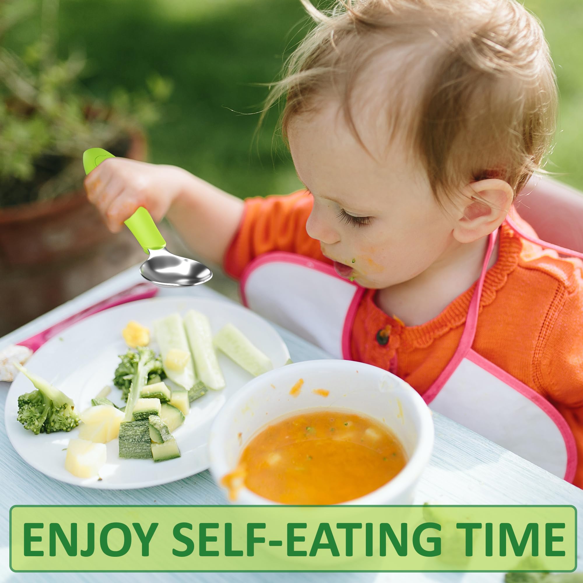 CHILLOUT LIFE Toddler Utensil Set - BPA Free Stainless Steel Baby Forks & Spoons with Soft Silicone Handle - Safe Self Feeding Cutlery for Kids - Dishwasher Safe - Perfect for Home, Travel & Daycare Use