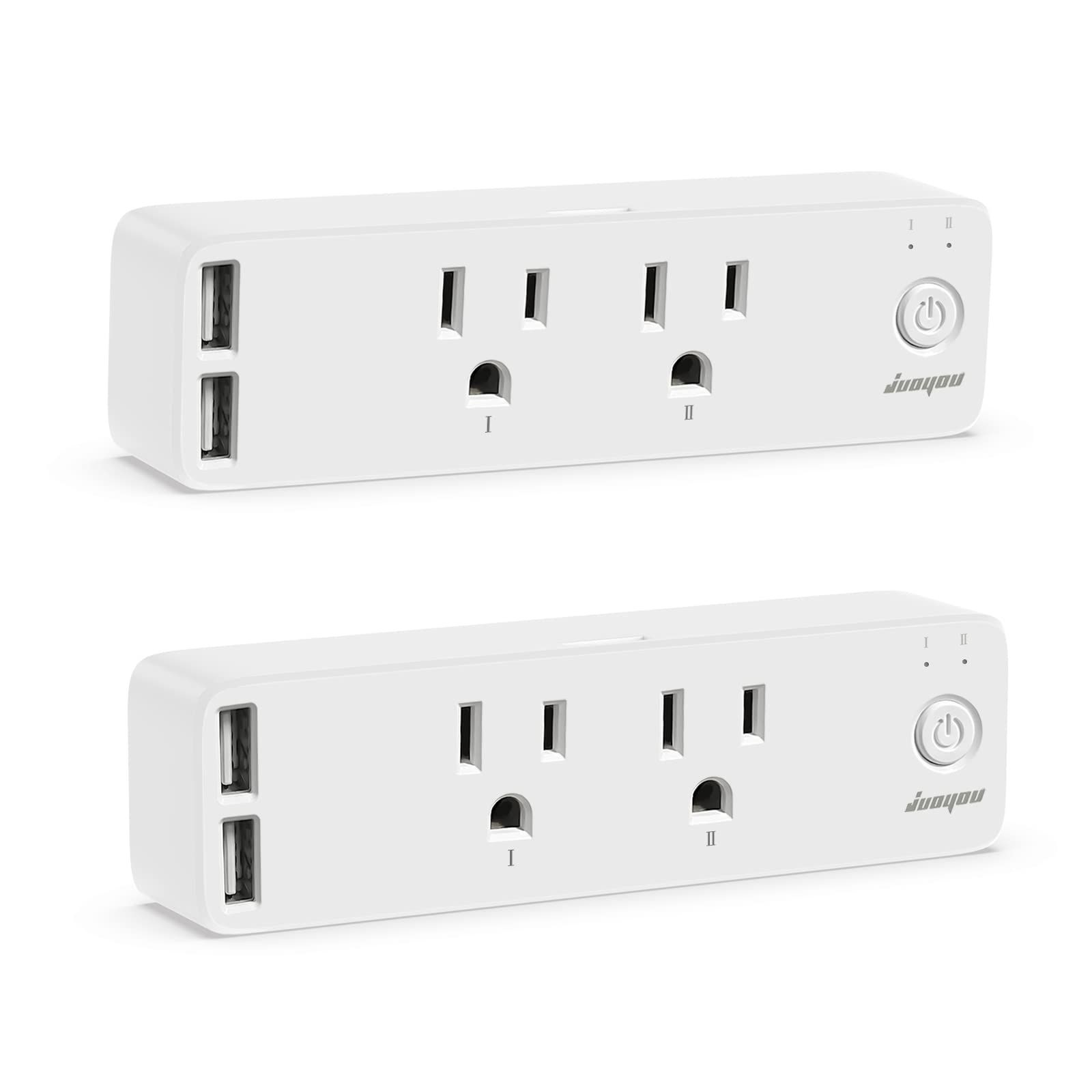 JUOYOU 2 Pack Smart Plug Outlet - Dual WiFi Smart Socket Works with Alexa & Google Home, 4-in-1 Design (2 Smart Outlets + 2 USB Ports), Remote Control via App, Timer Function, No Hub Required, FCC Certified - Perfect for Home Automation & Charging Devices