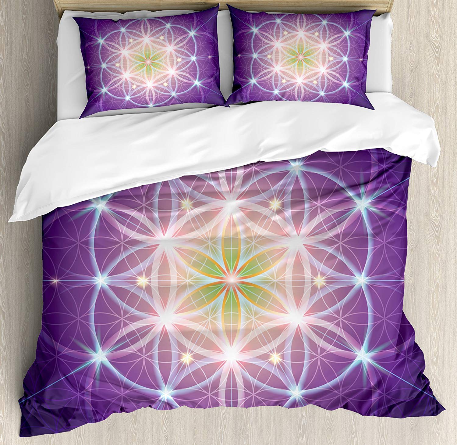 Bohemian 4-Piece Bedding Set with Cosmic Harmony Folk Pattern - Queen Size Duvet Cover, Sheets & Pillowcases for Kids, Teens & Adults | Perfect for Boho Bedroom Decor & Cozy Sleep