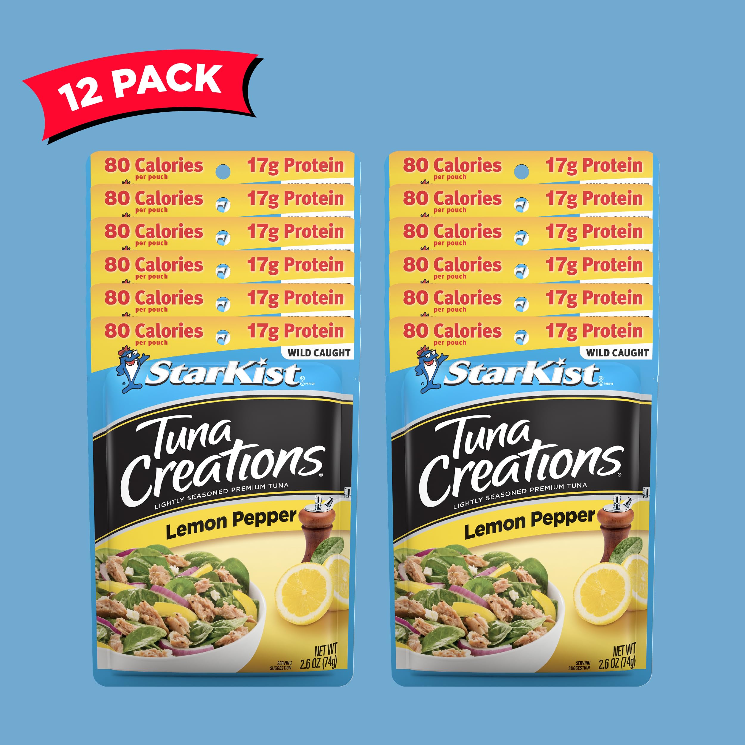 StarKist Lemon Pepper Tuna Creations, 2.6 Oz Pouch (Pack of 12) - High Protein Snack for Salads, Sandwiches & On-the-Go Meals