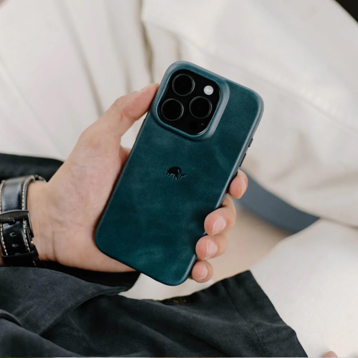 Premium Handcrafted Full-Grain Leather Case for iPhone 13 Pro - Slim Fit MagSafe Compatible - Ocean Color - Luxury Phone Cover with Unique Patina - Perfect for Business Professionals & Everyday Use