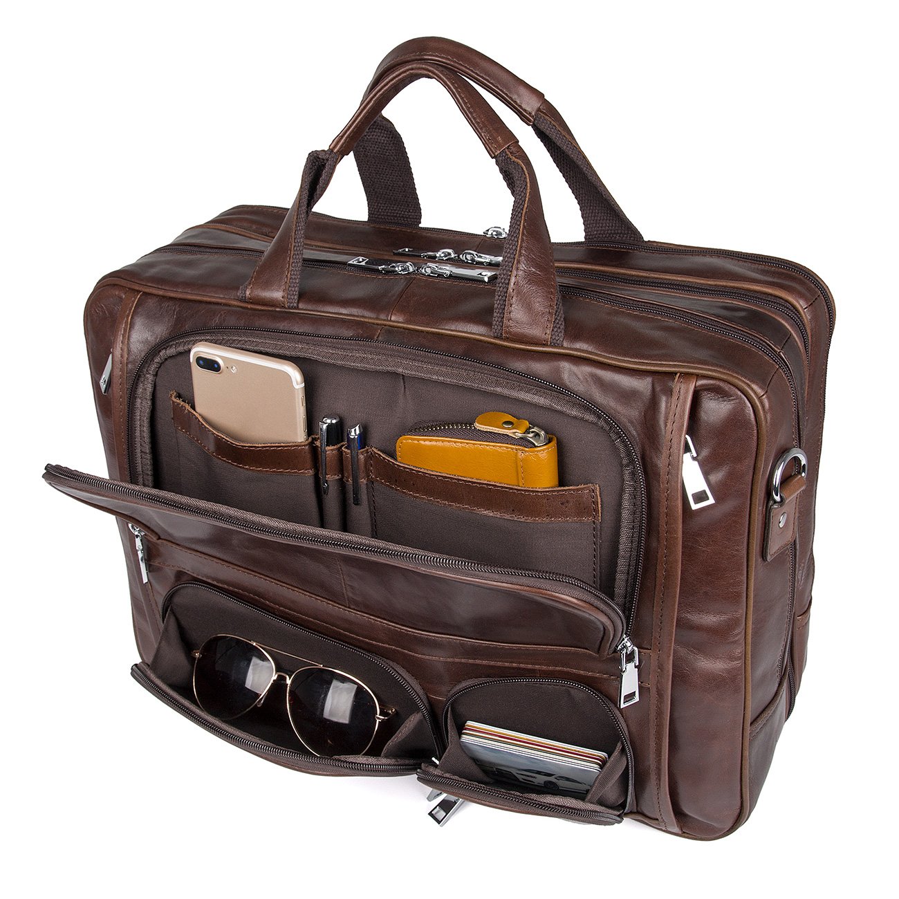 Premium Genuine Leather Business Travel Briefcase for Men - 15.6 Inch Laptop Bag & Stylish Duffel - Perfect for Office, Commute & Business Trips