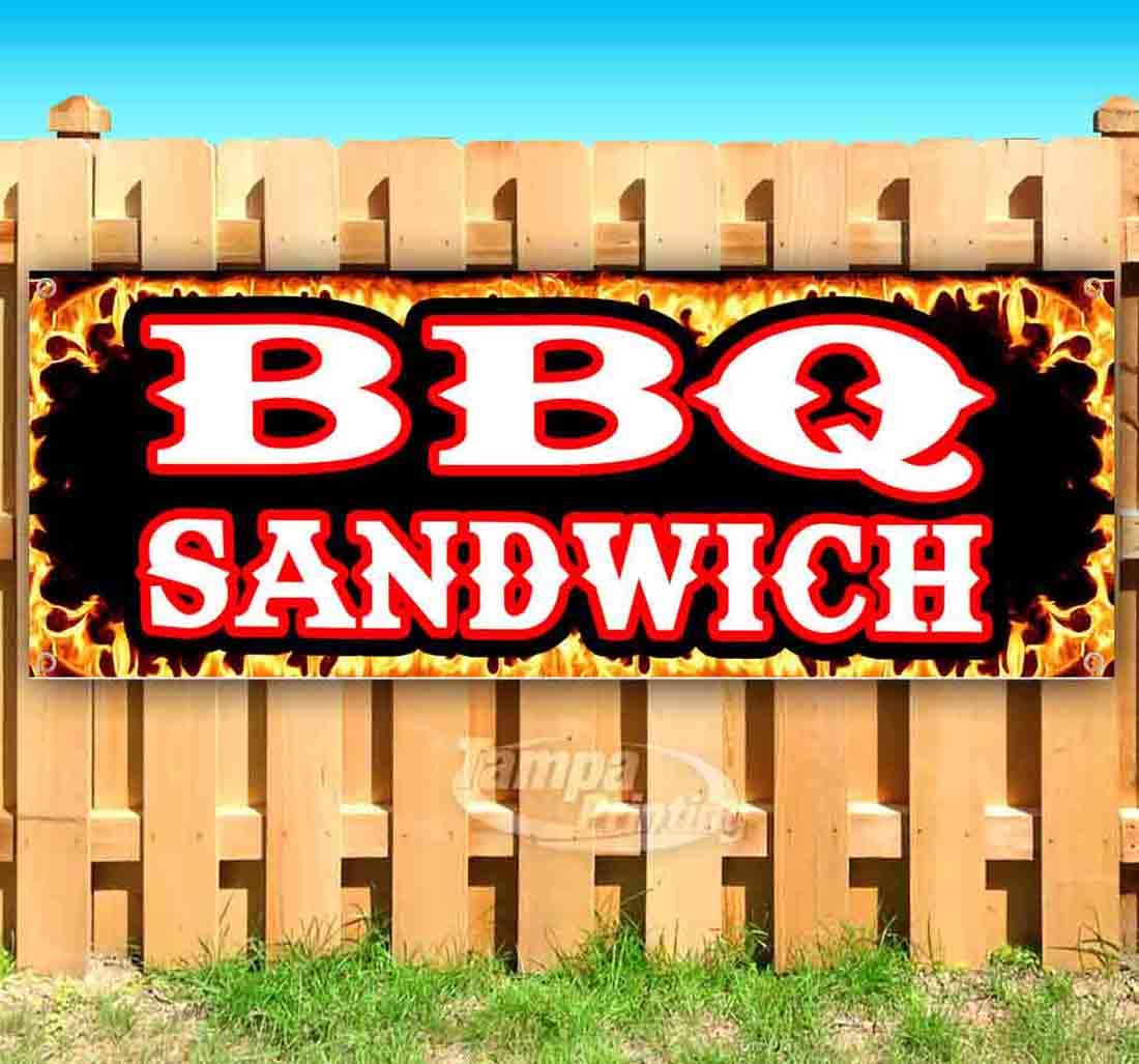 13 oz Heavy-Duty Vinyl BBQ Sandwich Banner with Metal Grommets - Single-Sided Non-Fabric Sign for Outdoor BBQ Parties, Tailgating & Restaurant Promotion
