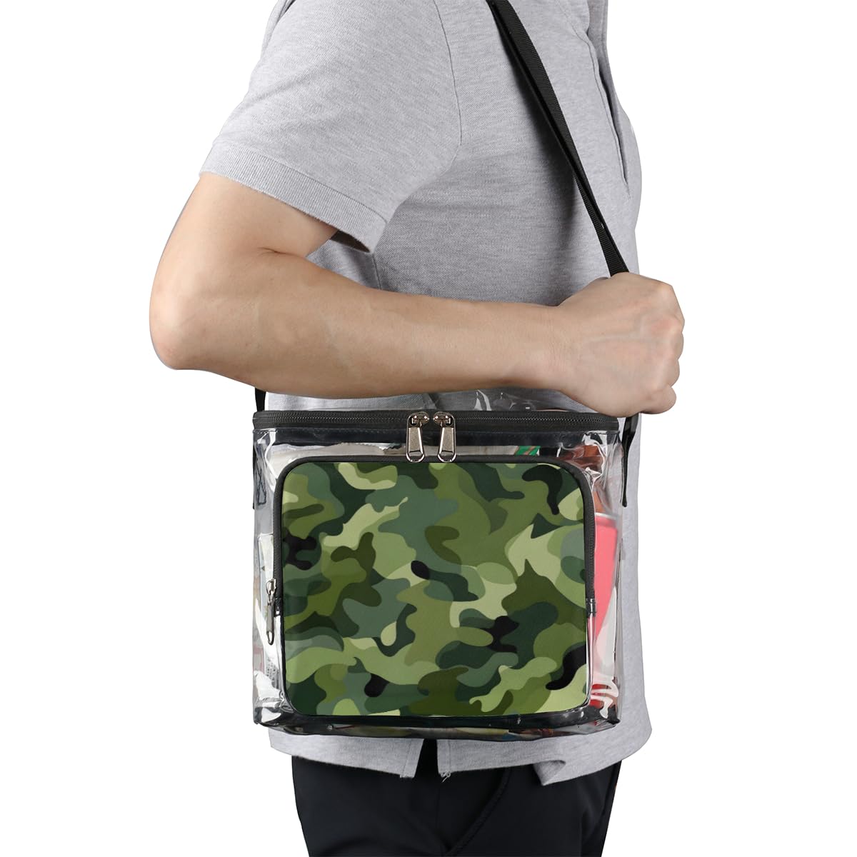 GzLeyigou Camouflage Green Clear Tote Bag with Handles - Transparent Crossbody Shoulder Bag for Women - Perfect for Outdoor, Travel, Picnic, Concerts & Sports Events - Stadium Approved Clear Purse for Lunch, Essentials & Shopping
