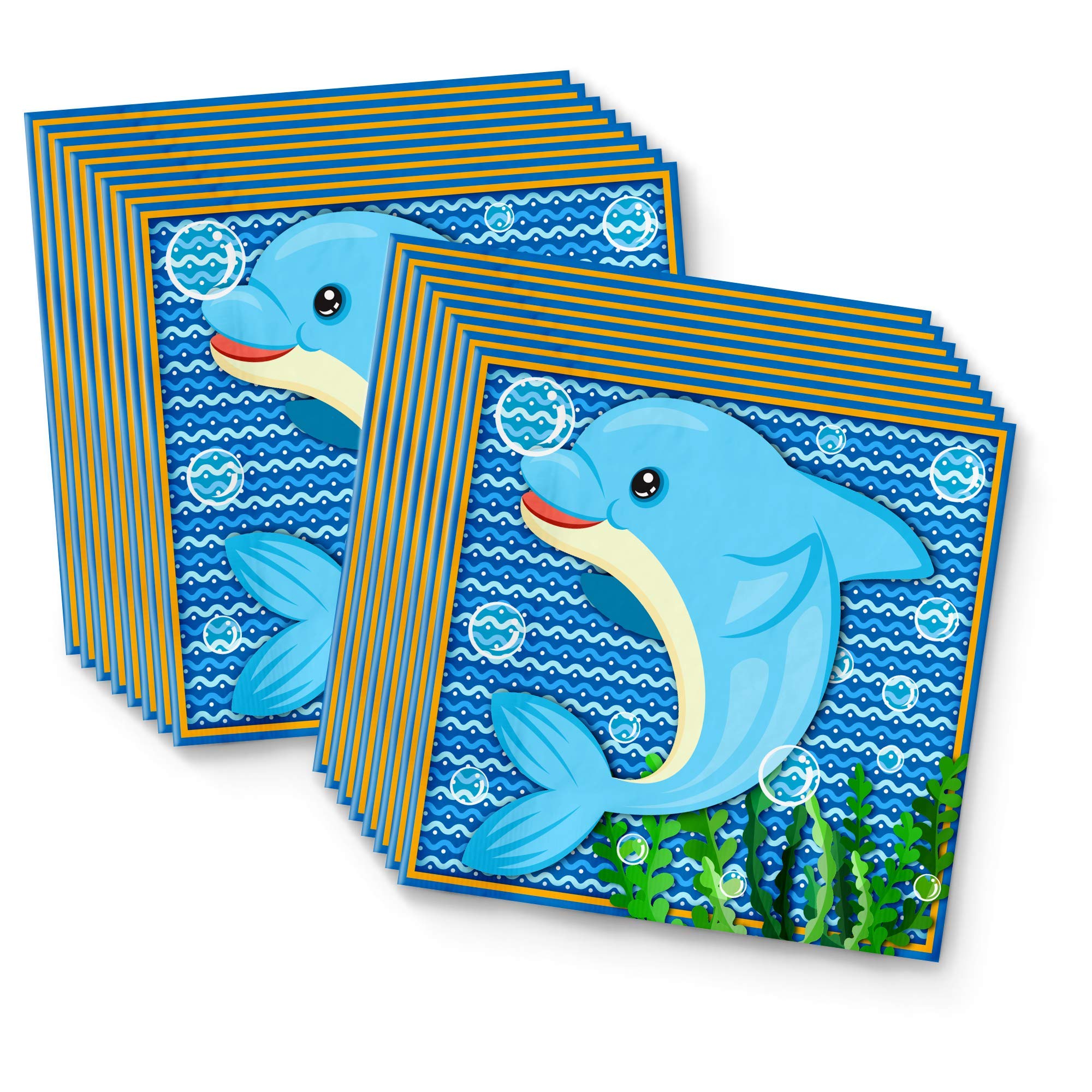 Dolphin Themed Birthday Party Supplies Set - 16-Piece Tableware Kit Includes Plates, Napkins & Cups for Kids Ocean Animal Party Decorations | Perfect for Under the Sea Birthday Celebrations, Baby Showers & Themed Events