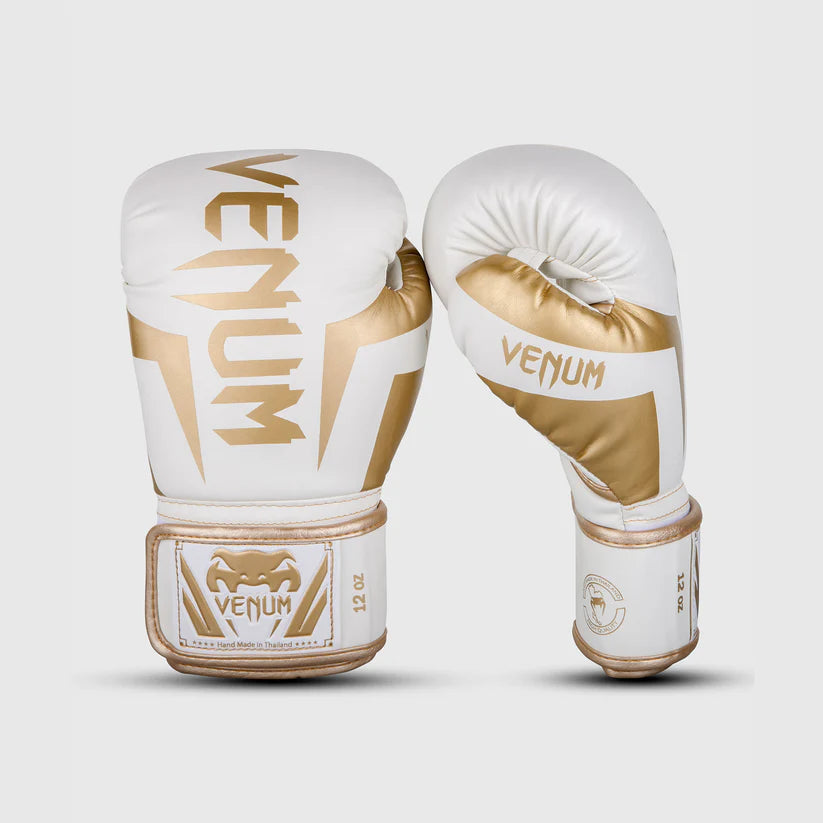 VENUM Elite Boxing Gloves - White & Gold - Premium Training & Sparring Gear for Fighters & MMA Athletes - Perfect for Boxing, Kickboxing & Muay Thai Training