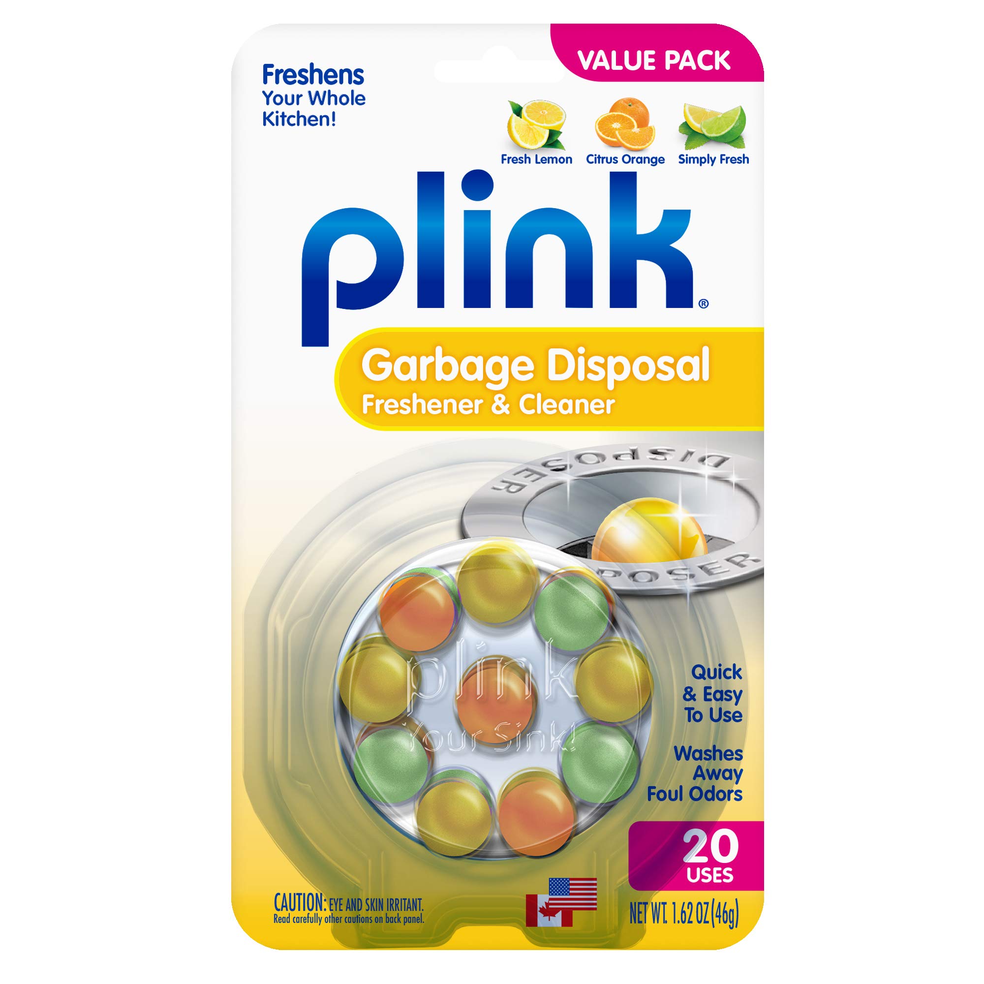 Plink 9013 Garbage Disposal Cleaner and Deodorizer Tablets - Variety Pack (20 Count) & Summit Brands 9024 Washer and Dishwasher Freshener Cleaning Tablets (4 Tabs, Yellow, Pack of 4) - Eliminate Odors in Kitchen Sink, Washing Machine & Dishwasher for Fresh Home