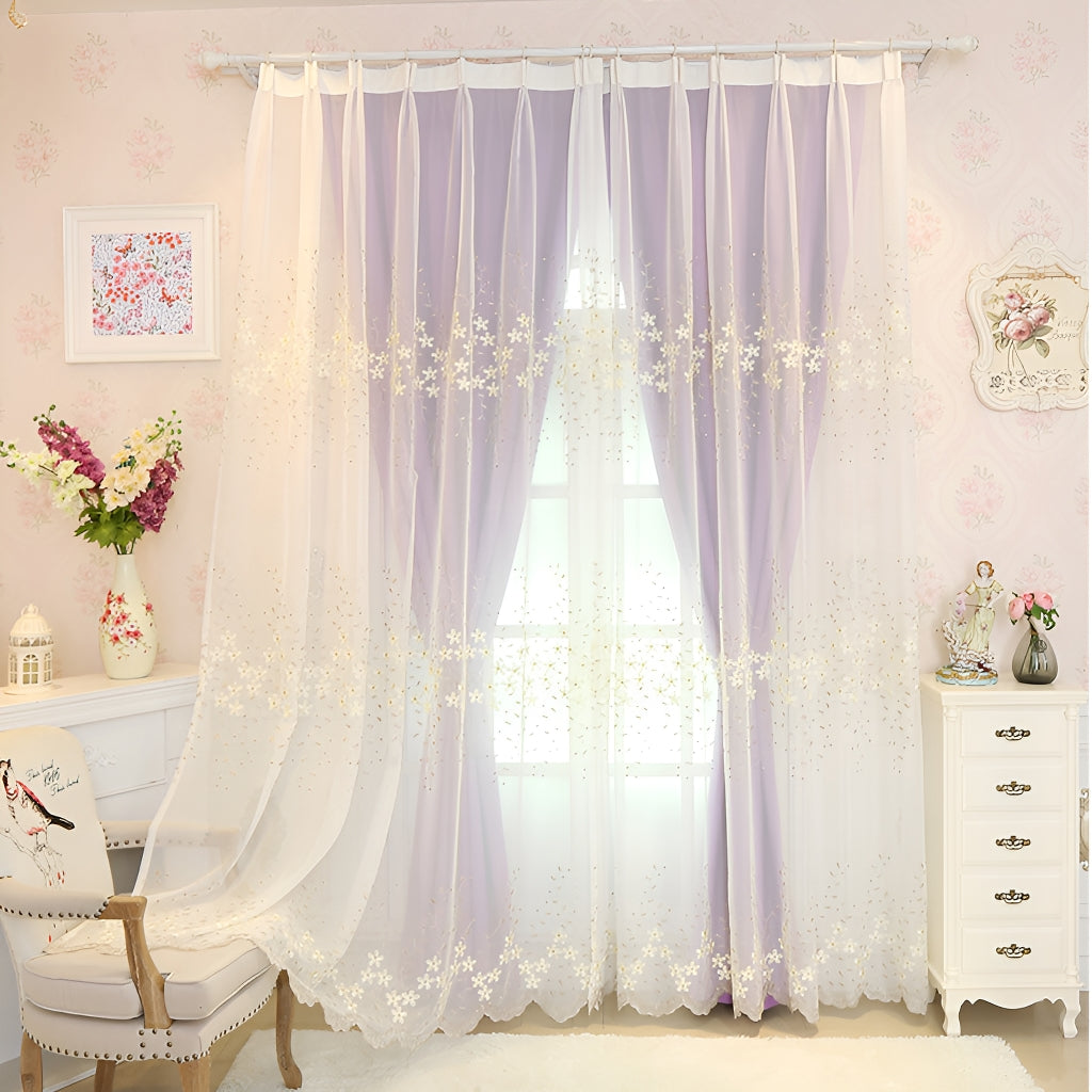 Jaylene 2 Layer Embroidered Soundproof Blackout Custom Curtains for Bedroom & Living Room - Noise Reducing Thermal Insulated Window Drapes for Home, Office, and Nursery