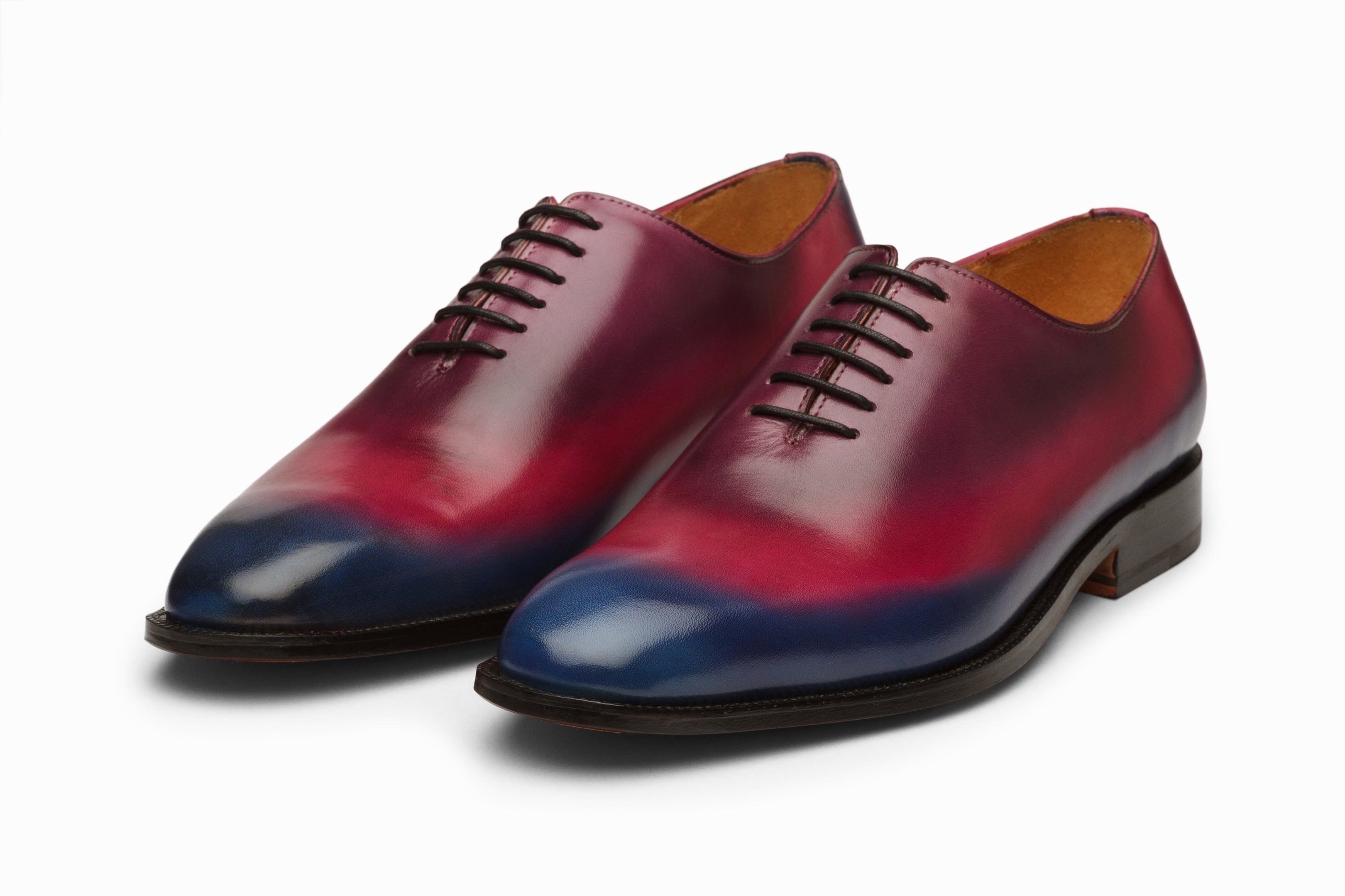 Premium Wholecut Oxford Shoes for Men - Blue, Pink & Purple Patina Finish - Formal & Business Attire, Office Wear & Special Occasions