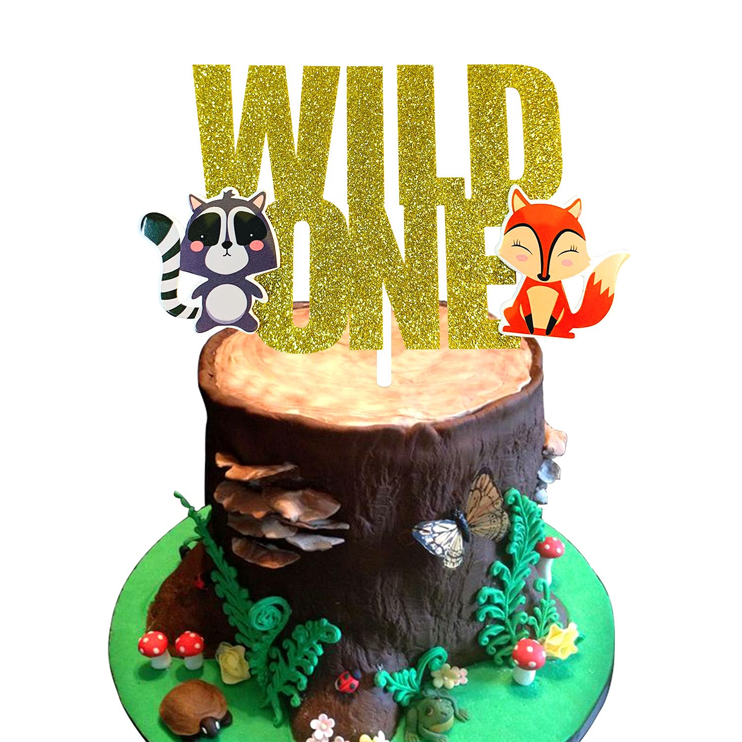 LaVenty Glitter Woodland Animals Cake Topper Set - Fox, Deer & Hedgehog - Wild One First Birthday Party Decorations - Perfect for Baby Shower, Gender Reveal & Forest Theme Cakes