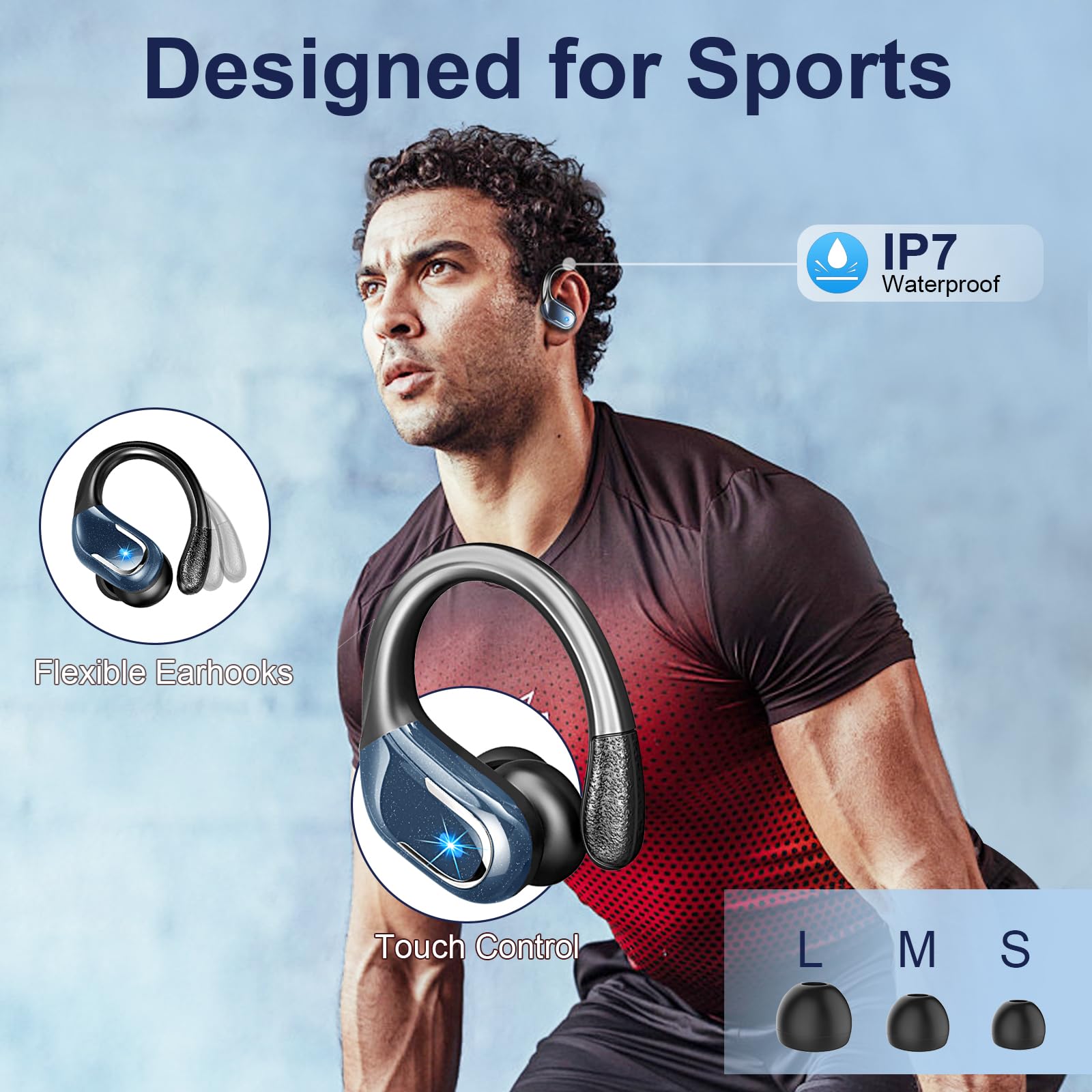 2024 Wireless Bluetooth 5.4 Earbuds with 75H Playtime, 4 ENC Mic Noise Cancelling - IP7 Waterproof Over-Ear Sport Headphones for Running, Workout & Gym | Perfect for Fitness, Commuting & Outdoor Activities