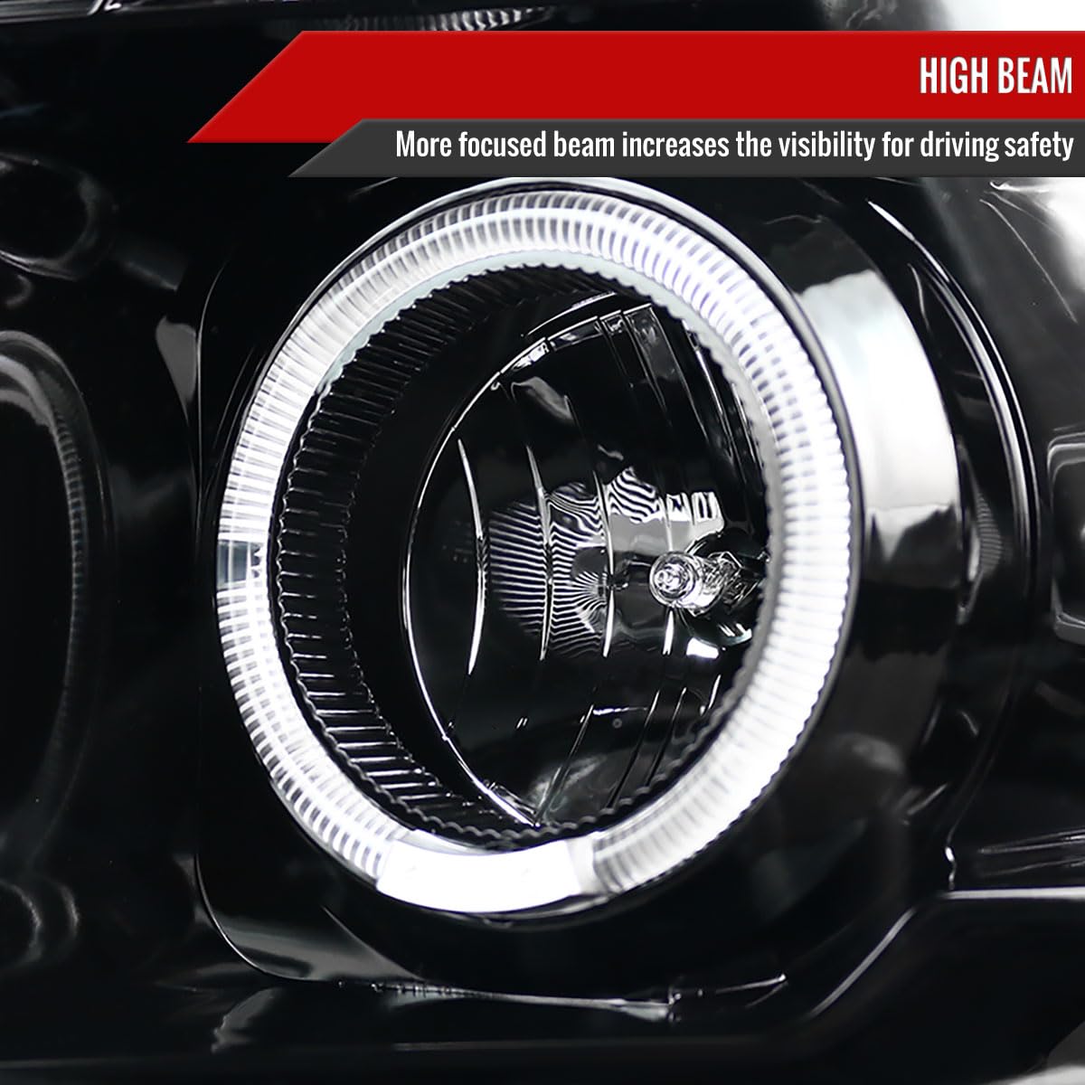 Black Pearl Dodge Ram 06-09 1500 2500 3500 Clear Halo Projector Headlights - Upgrade Your Night Driving with Enhanced Visibility & Style