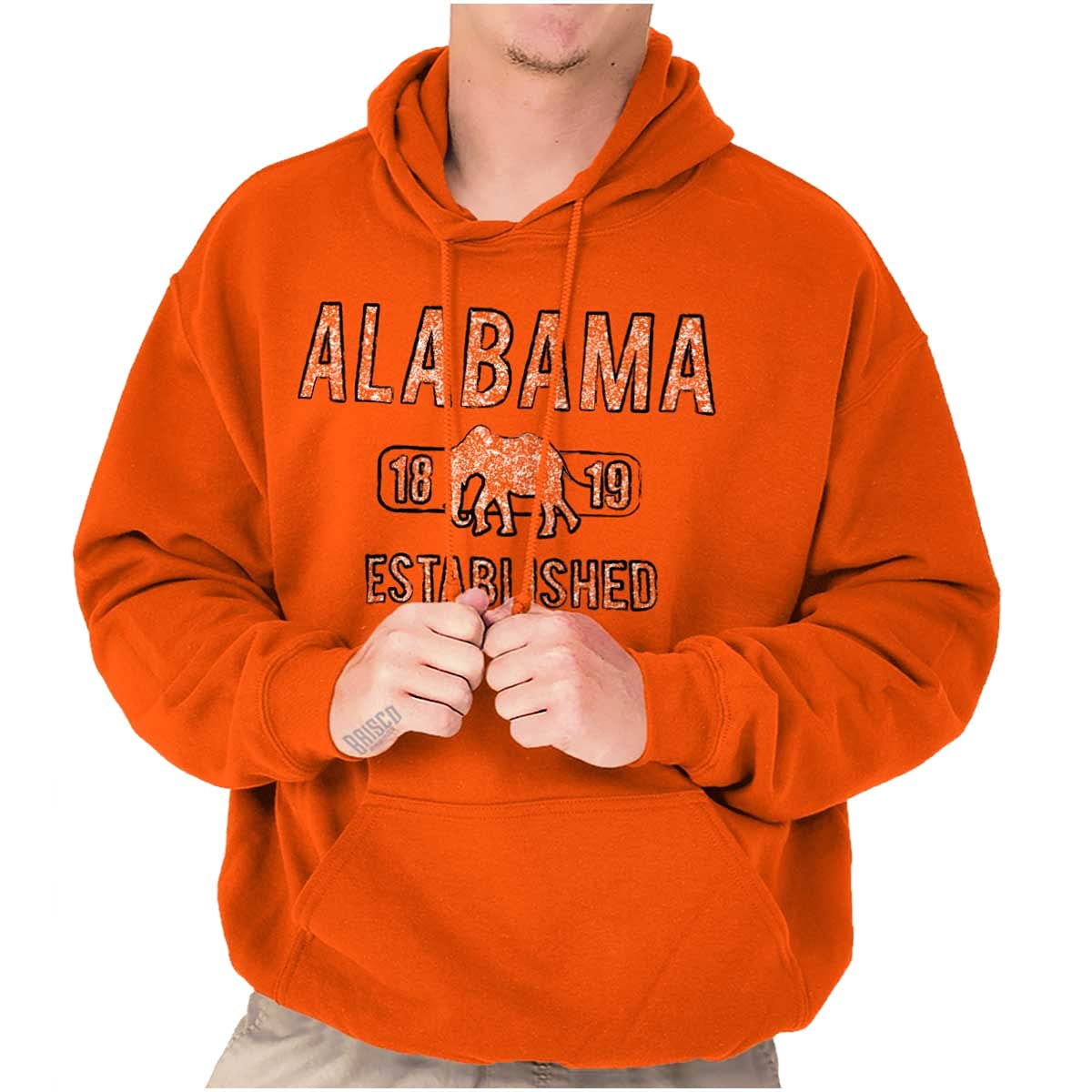 Brisco Brands Alabama Elephant Stenciled Distressed Hoodie - Unisex Pullover Sweatshirt for Men & Women | Perfect for Game Day, Tailgating & College Fan Apparel