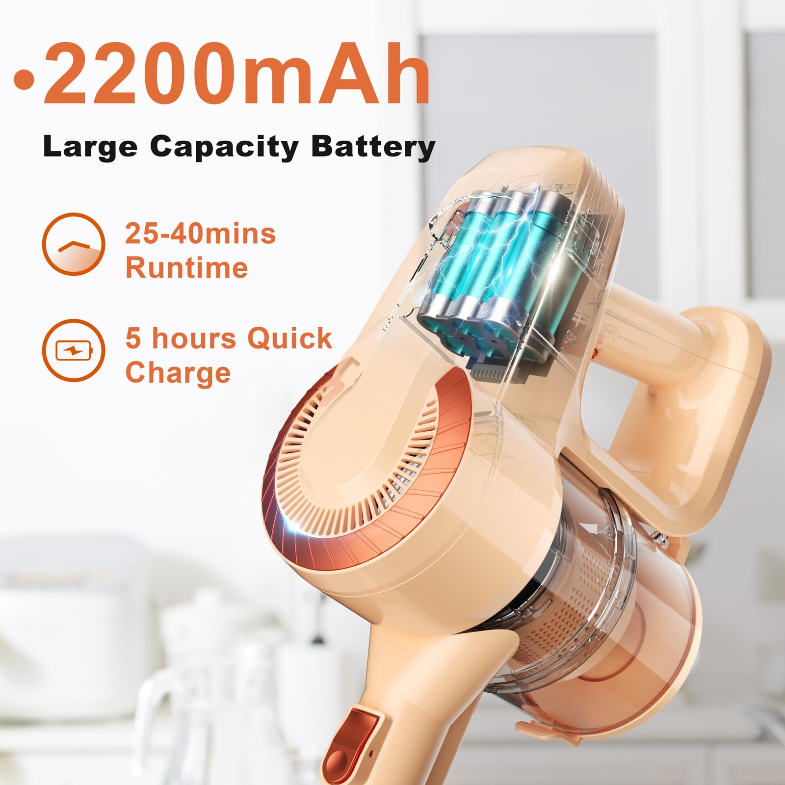 DEVOAC N300 Cordless Vacuum Cleaner - 6-in-1 Lightweight Stick Vacuum with 2200mAh Battery for Hard Floors & Pet Hair - Perfect for Home & Dorm Cleaning