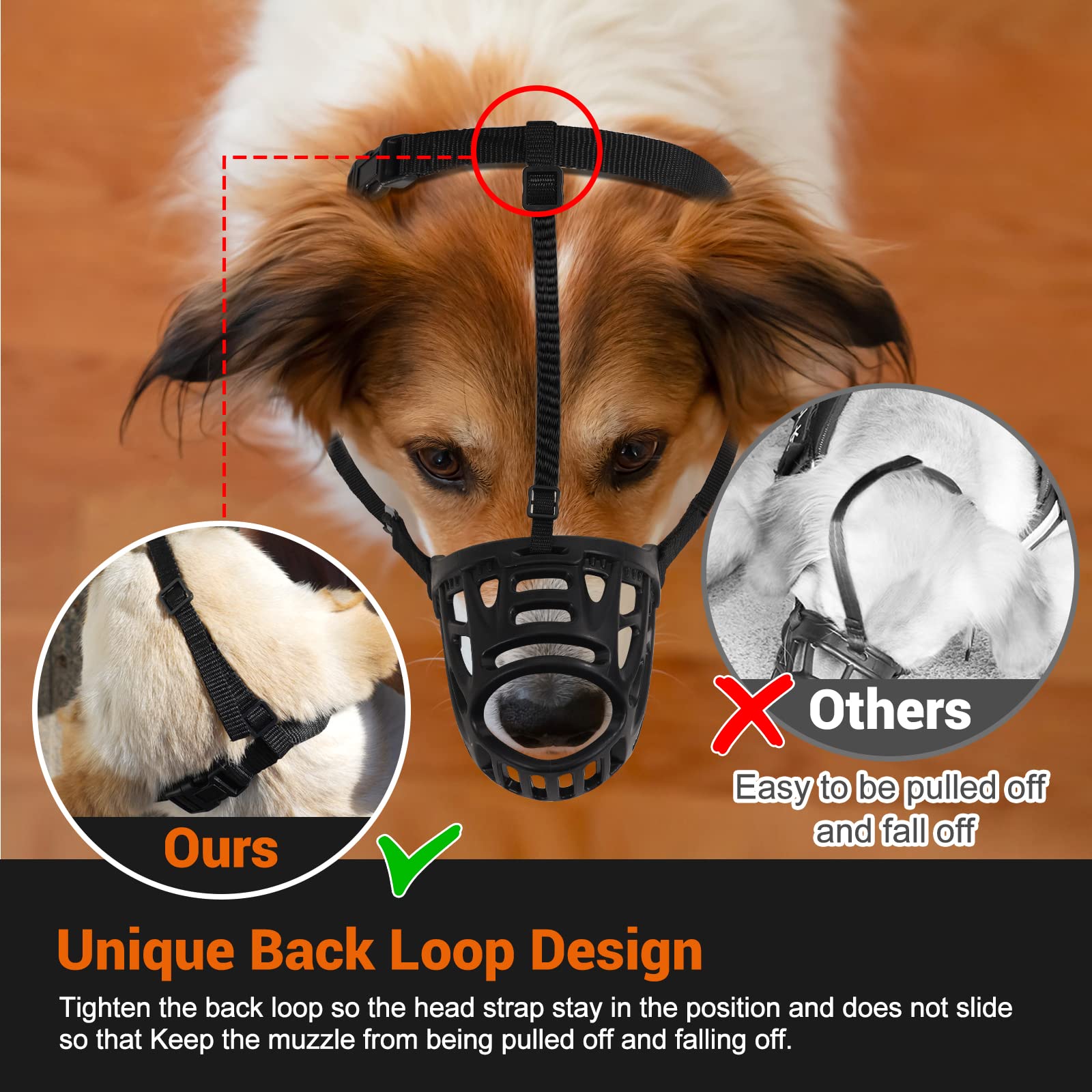 Breathable Dog Muzzle - Soft Adjustable Basket Muzzle for Small Medium Large Dogs - Comfortable Bite Proof Muzzle Allows Drinking & Panting - Prevents Chewing Licking Biting - Perfect for Grooming, Training & Vet Visits