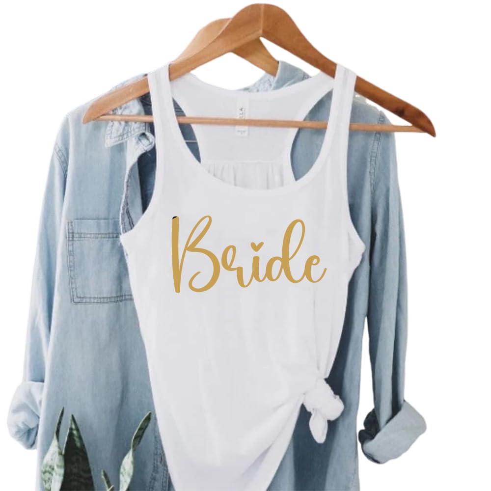 Bride Tank Top - Gold 'Bride' Lettering, Perfect for Bachelorette Party, Engagement Party & Bridal Shower Gifts (Large) | Cute Bride Tribe Outfit for Wedding Events & Girls' Night Out