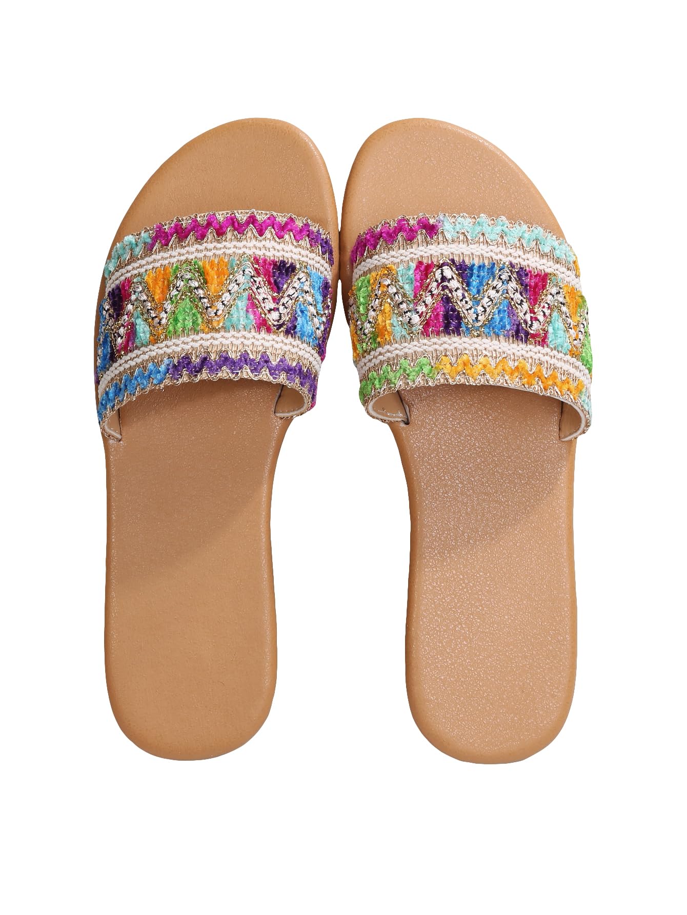 OYOANGLE Women's Bohemian Embroidered Flat Slide Sandals - Comfortable Beach Slippers for Summer, Vacation, and Casual Outfits