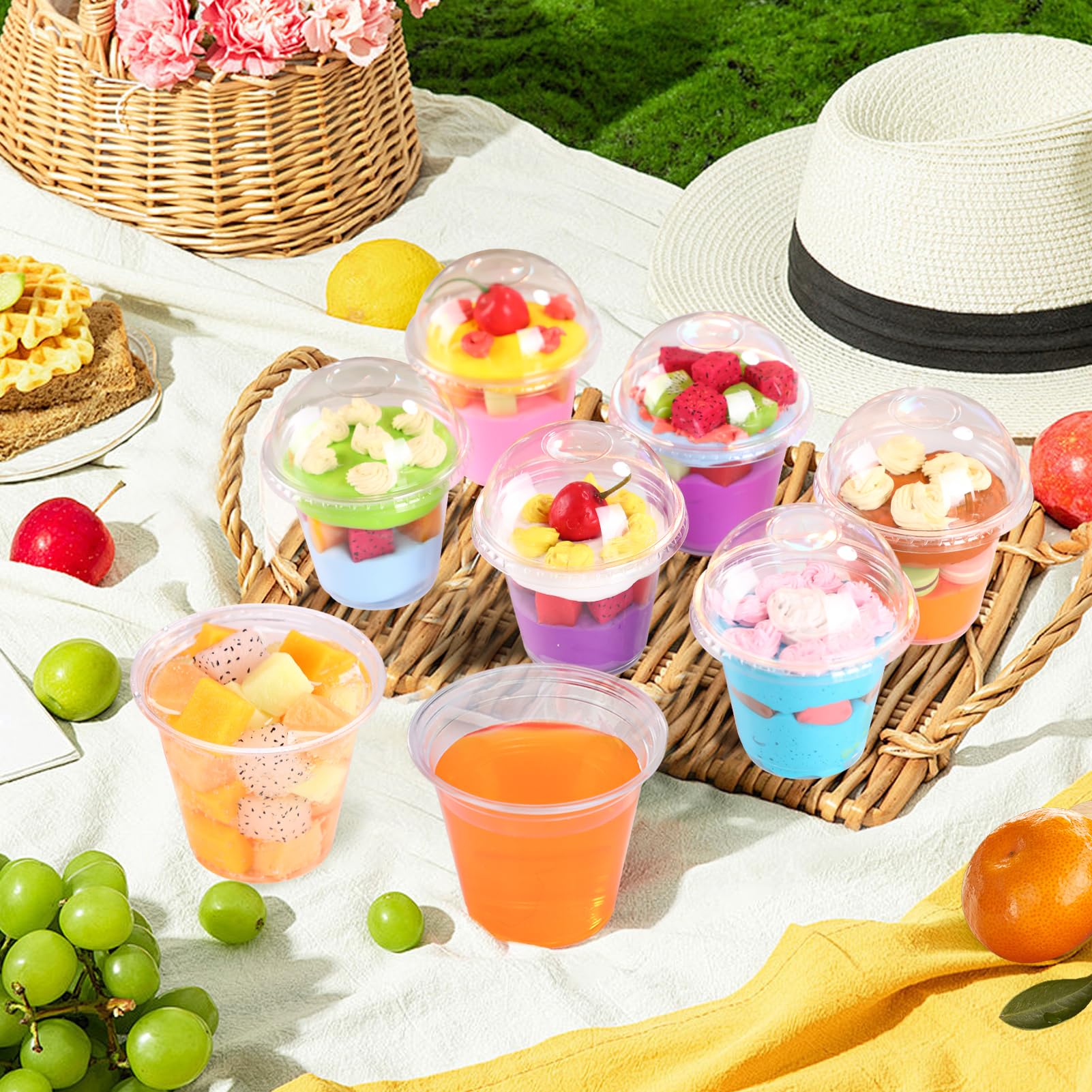 100 Pack 9 oz Clear Plastic Cups with Dome Lids - Disposable & Reusable Dessert Cups for Ice Cream, Cake, Snacks, Fruit, Cold Drinks - Perfect for Parties, Catering, Restaurants & Home Use