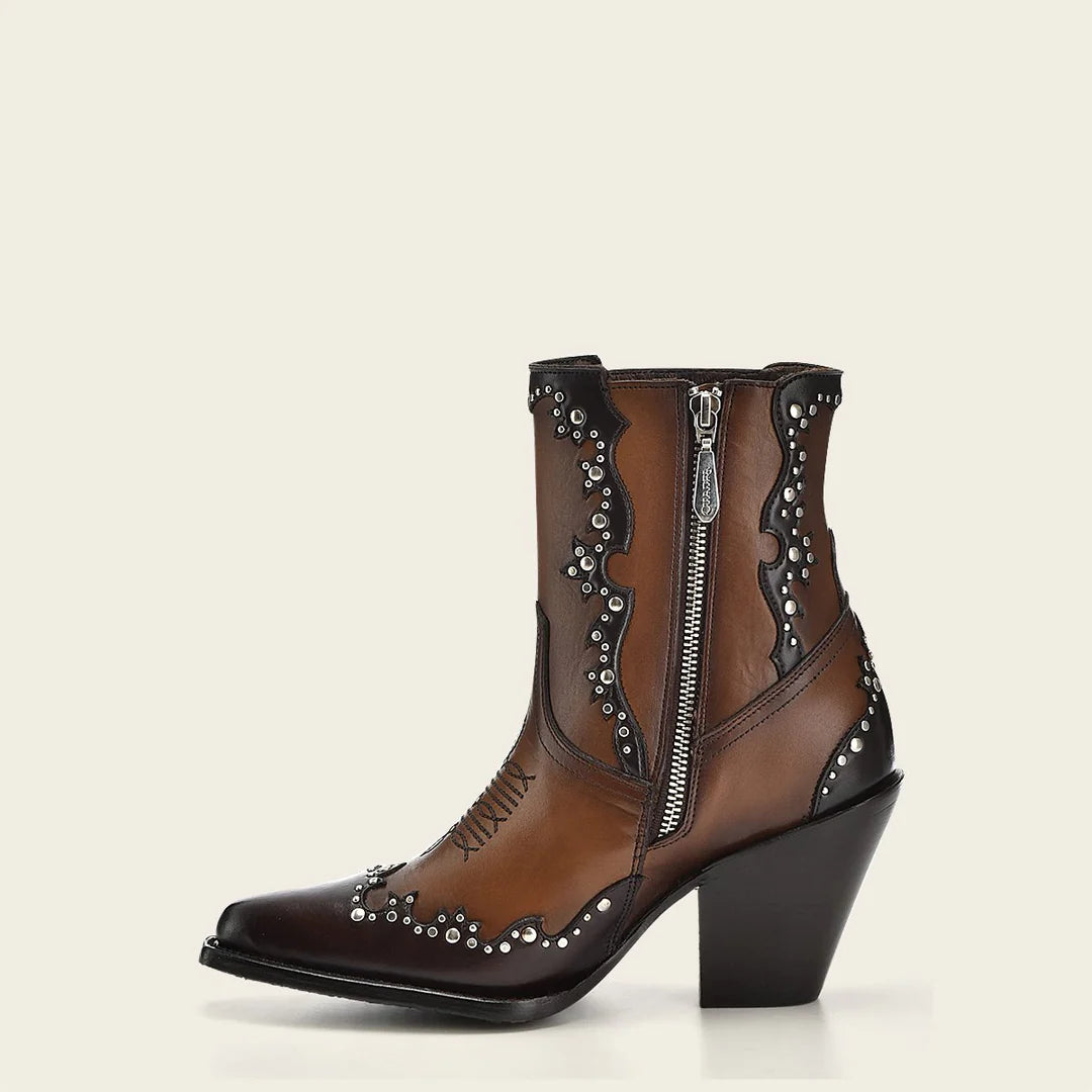 Women's Cuadra Brown Western Cowgirl Ankle Boots - Genuine Cowhide Leather Booties for Country Style & Riding - Perfect for Rodeo, Line Dancing & Casual Outfits