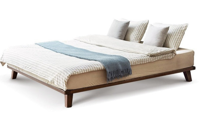 Solid Oak Wood Platform Bed Frame - No Headboard - Queen Size - Modern Minimalist Bedroom Furniture for Small Spaces & Apartments
