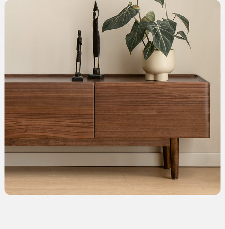 Modern Black Walnut Solid Wood TV Stand - Minimalist Entertainment Center for Living Room, Home Theater & Media Storage