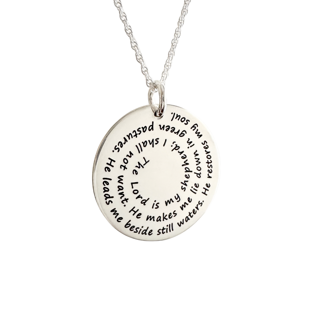 Psalm 23 Sterling Silver Spiral Pendant Necklace - The Lord is My Shepherd Bible Verse Jewelry for Women - Perfect for Church, Prayer & Daily Faith Inspiration