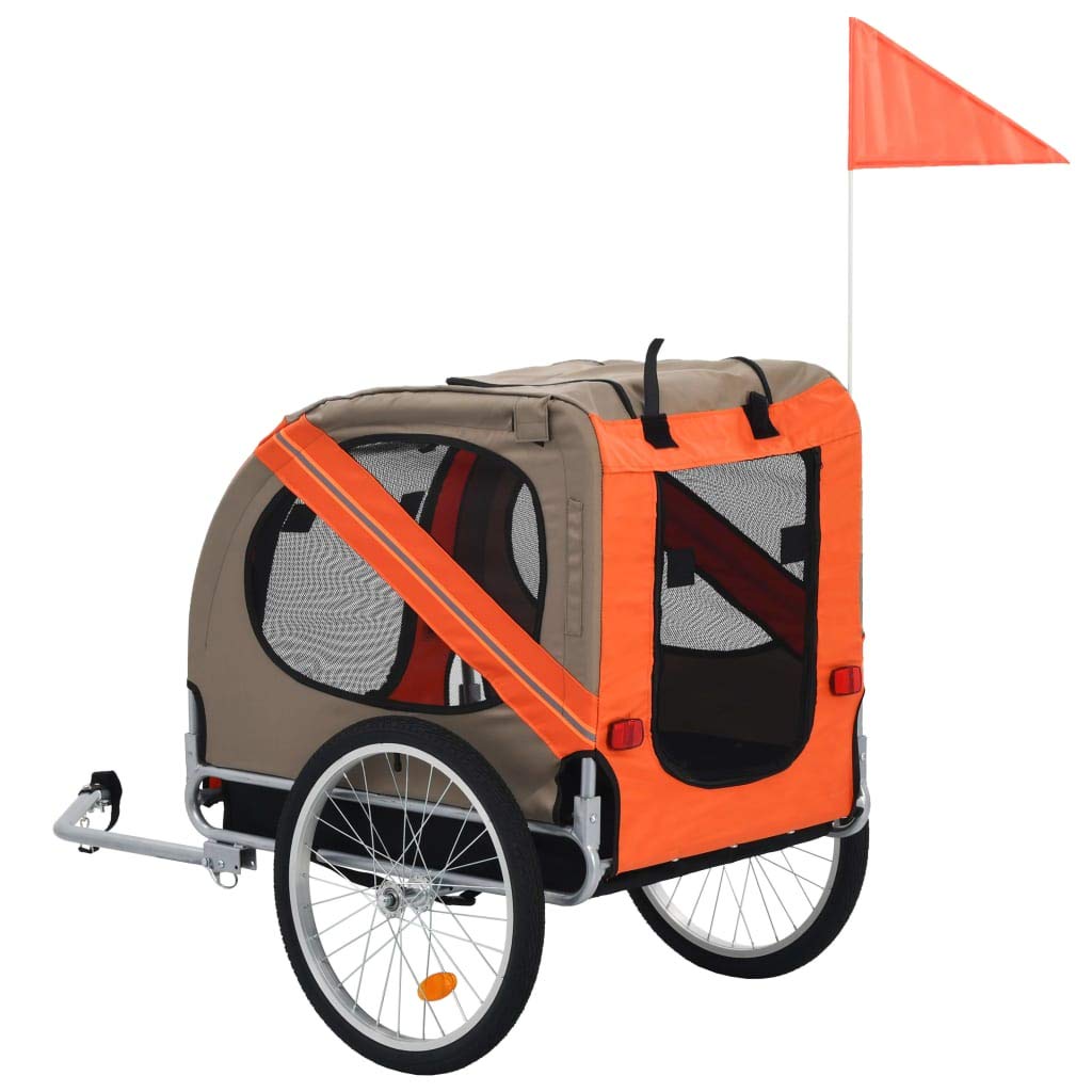 Pet Bike Trailer for Dogs - 2-Wheel Cargo Cart & Baby Stroller with Mesh Window - Outdoor Carrier for Small & Large Dogs (Orange & Grey) - Perfect for Cycling, Jogging & Outdoor Adventures
