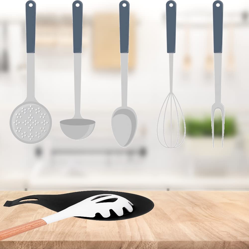 **Silicone Spoon Rest - Heat-Resistant Kitchen Utensil Holder for Spatulas, Spoons & Cookware - Perfect for Cooking, Baking & Serving (Black)**