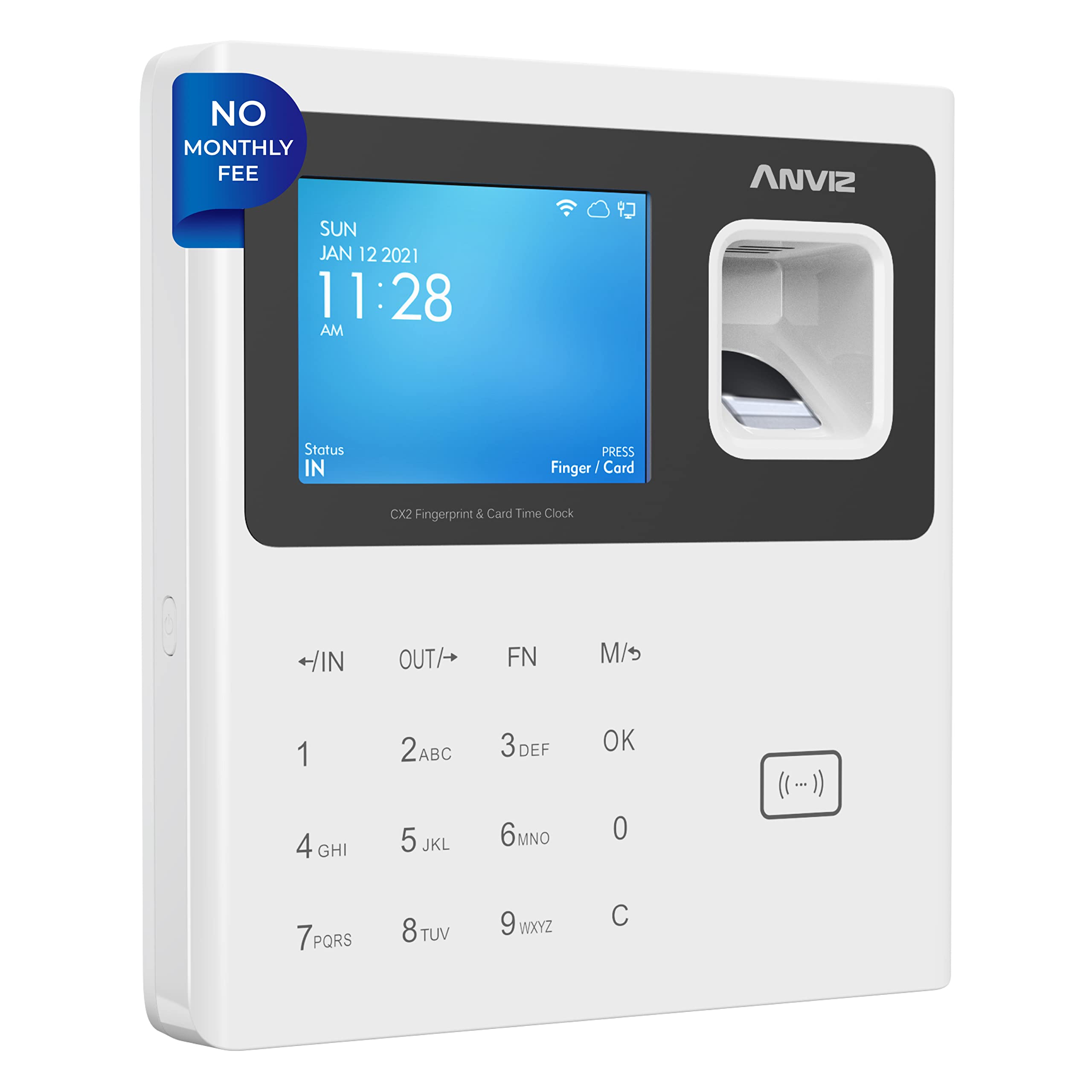 ANVIZ CX2 Fingerprint Time Clock for Small Business - Biometric Employee Attendance System with Free Cloud Software - Ideal for Offices, Retail Stores, and Restaurants (White)