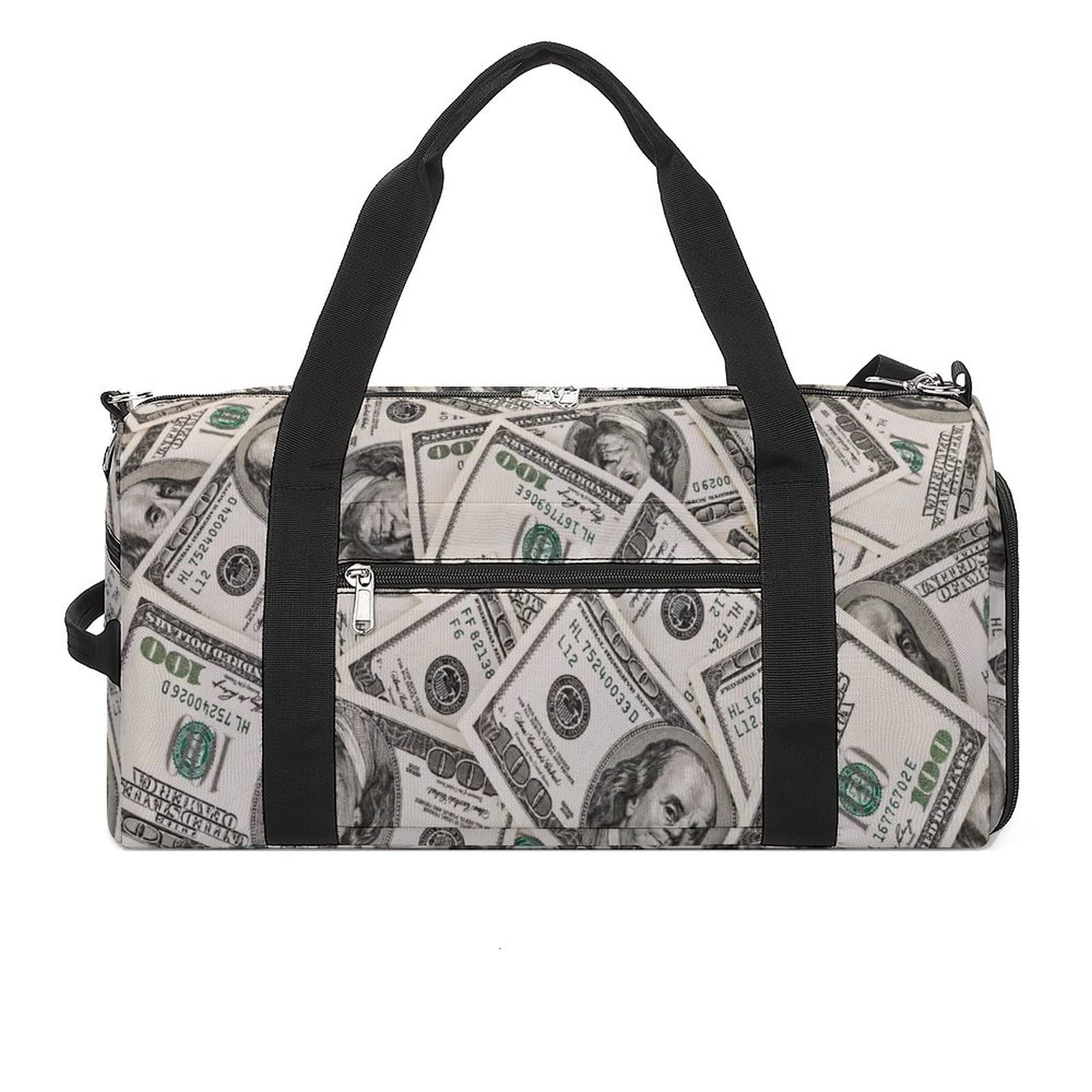 Authentic American Hundred Dollar Bills Print Sports Gym Bag - Classic Travel Duffel with Shoe Compartment | Perfect for Gym, Travel & Workout Essentials