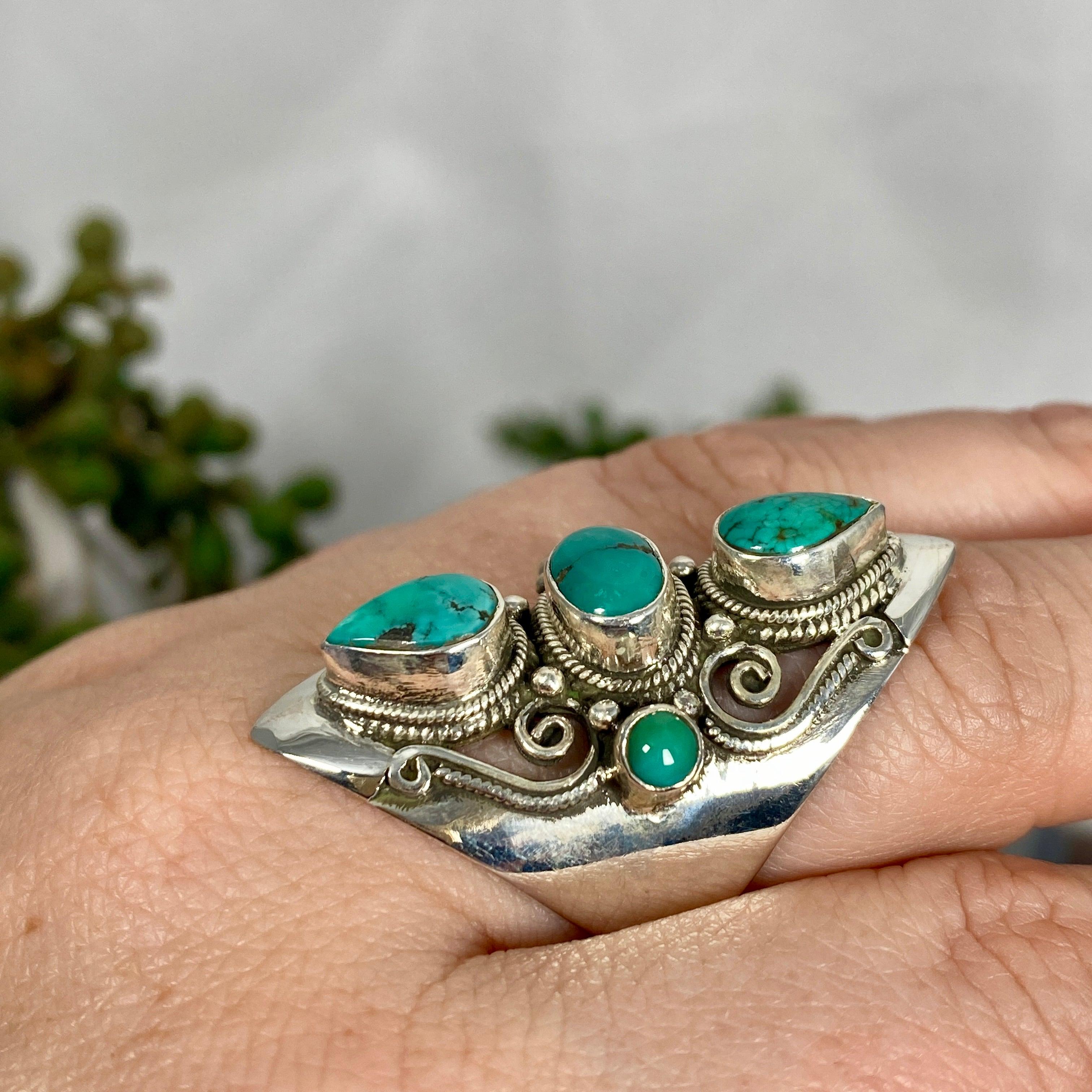Boho Style Turquoise Multi Stone Ring for Women - Size 8 (R4068) | Handmade Bohemian Jewelry for Casual Wear, Festivals & Gift Giving