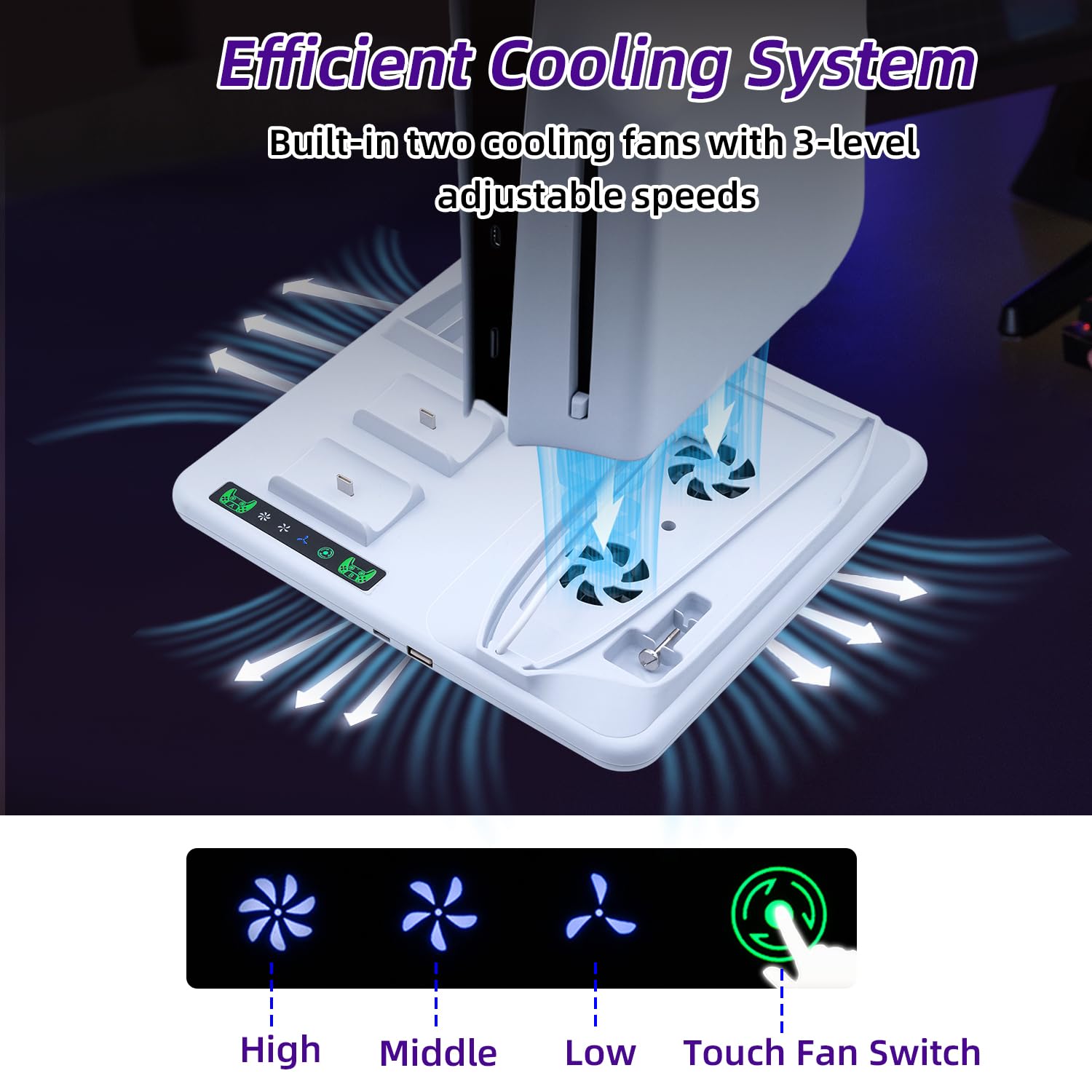 PS5 Slim Charging Station for Dual Controllers with Headset Hook & Cooling Stand - 6 Game Disc Slots for PlayStation 5 Slim Disc/Digital Edition - Perfect for Gaming Sessions & Organized Storage