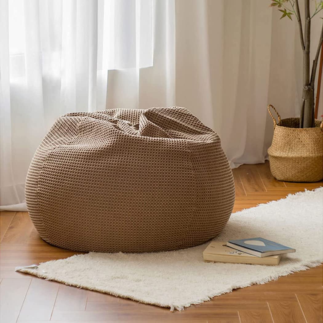 Soft Cotton Bean Bag Chair Cover (No Filler) - 100x100cm Brown Stuffable Replacement Slipcover for Lazy Lounger & Sofa - Perfect for Kids & Adults - Ideal for Living Room, Bedroom, Playroom & Dorm Decor