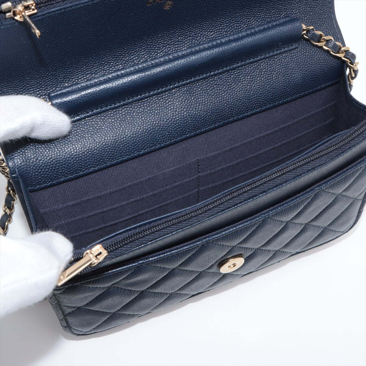 Chanel Caviar Leather Wallet On Chain WOC Crossbody Bag in Navy Blue with Microchip - Perfect for Evening Events, Travel & Everyday Luxury Accessory