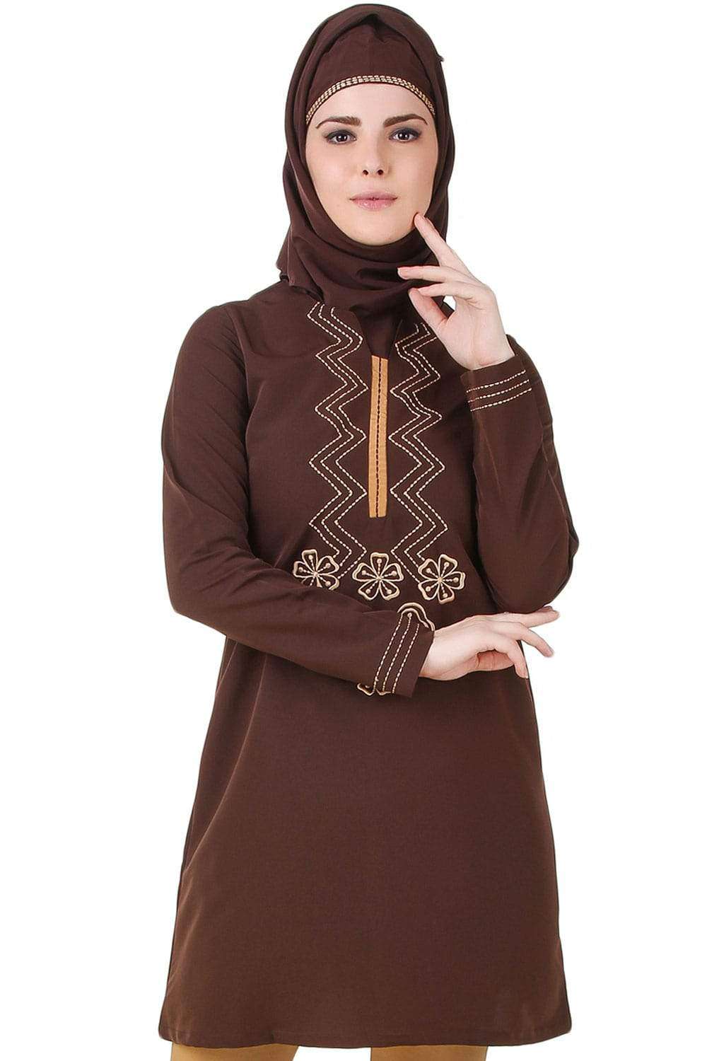 Hasna Brown Kashibo Tunic for Women - Stylish Bohemian Long Blouse with Embroidery - Perfect for Casual Wear, Beach Cover-Up & Festival Outfits