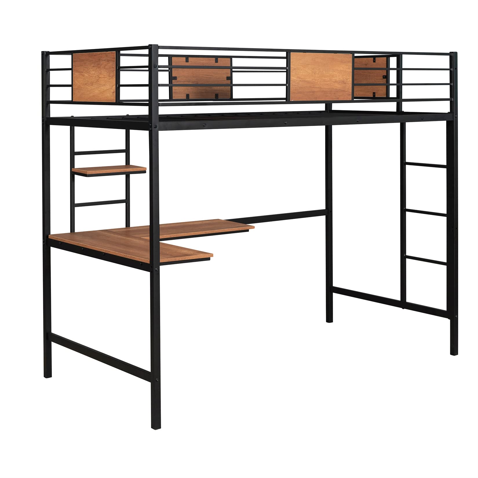 **Black Twin Loft Bed with Desk & Bookcase - Sturdy Metal Bunk Bed for Kids with Ladder & Safety Guard Rail - Perfect for Small Bedrooms, Dorms, or Shared Kids' Rooms**