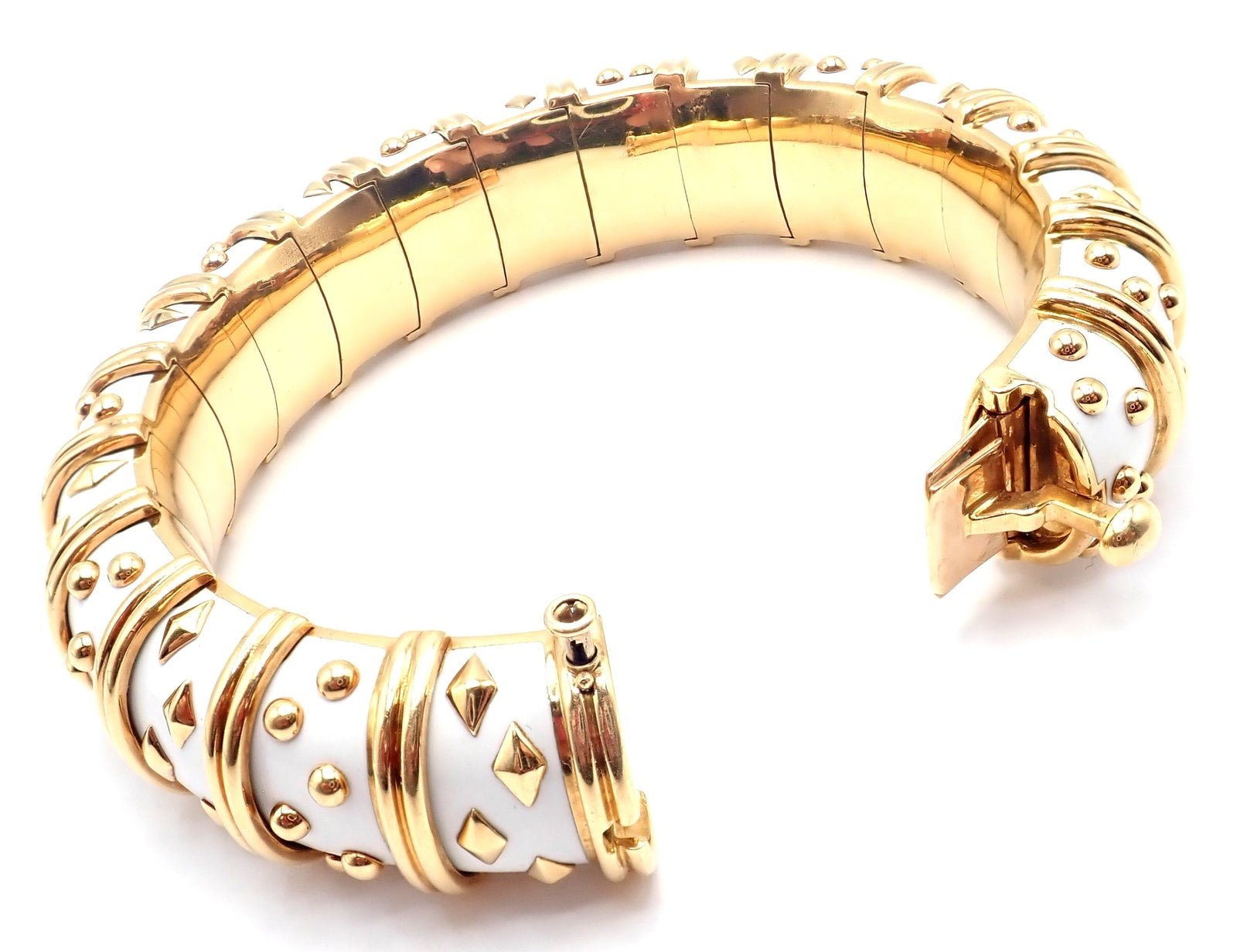 Tiffany & Co Schlumberger Dot Losange 18k Yellow Gold Enamel Bangle Bracelet - Luxury Jewelry for Women, Elegant Gift for Anniversary & Special Occasions