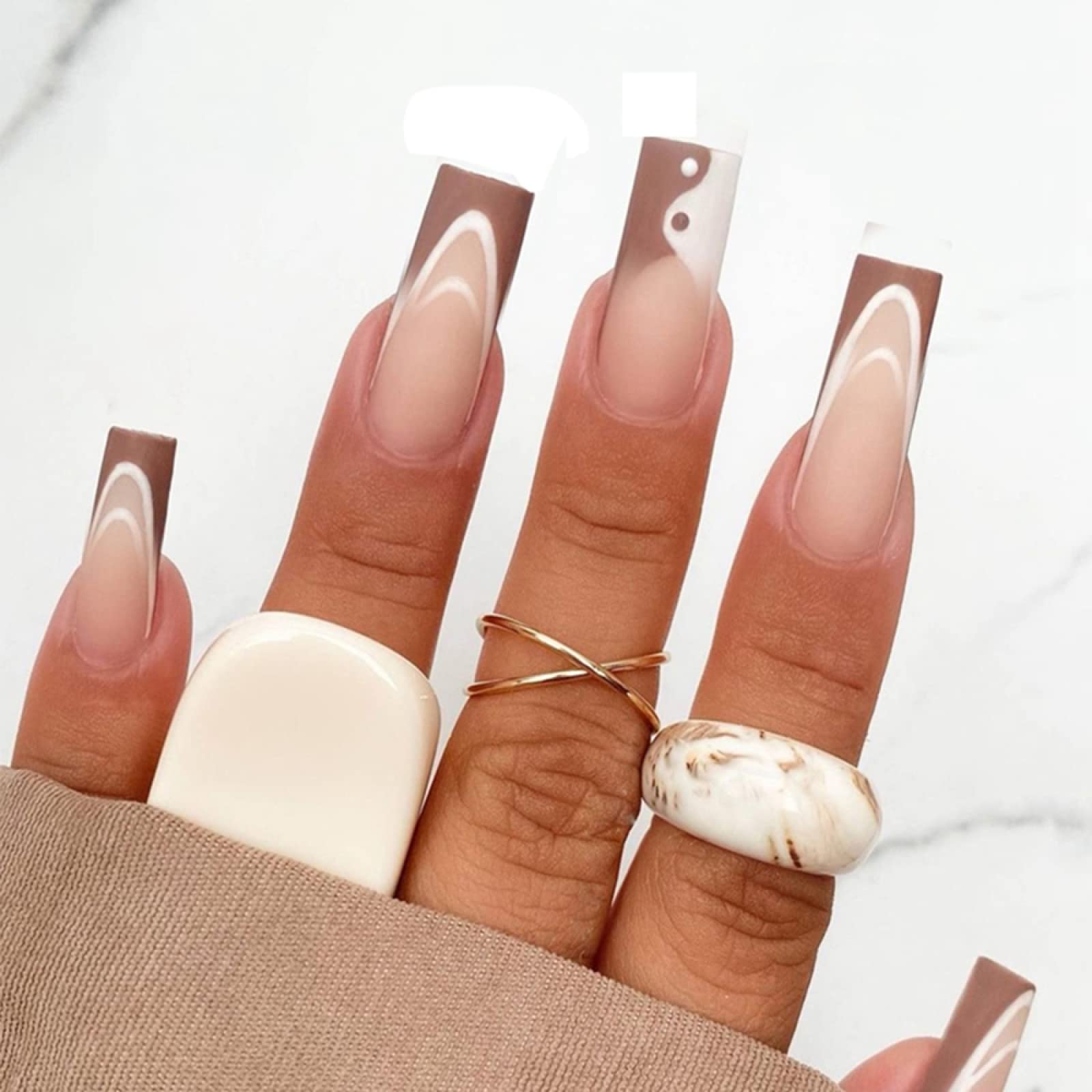 Wave Series Ocean Design Press-On Fake Nails - Long Coffin Ballerina False Nails with Easy Application | Perfect for Beach Vacations, Summer Parties & Nail Art Enthusiasts