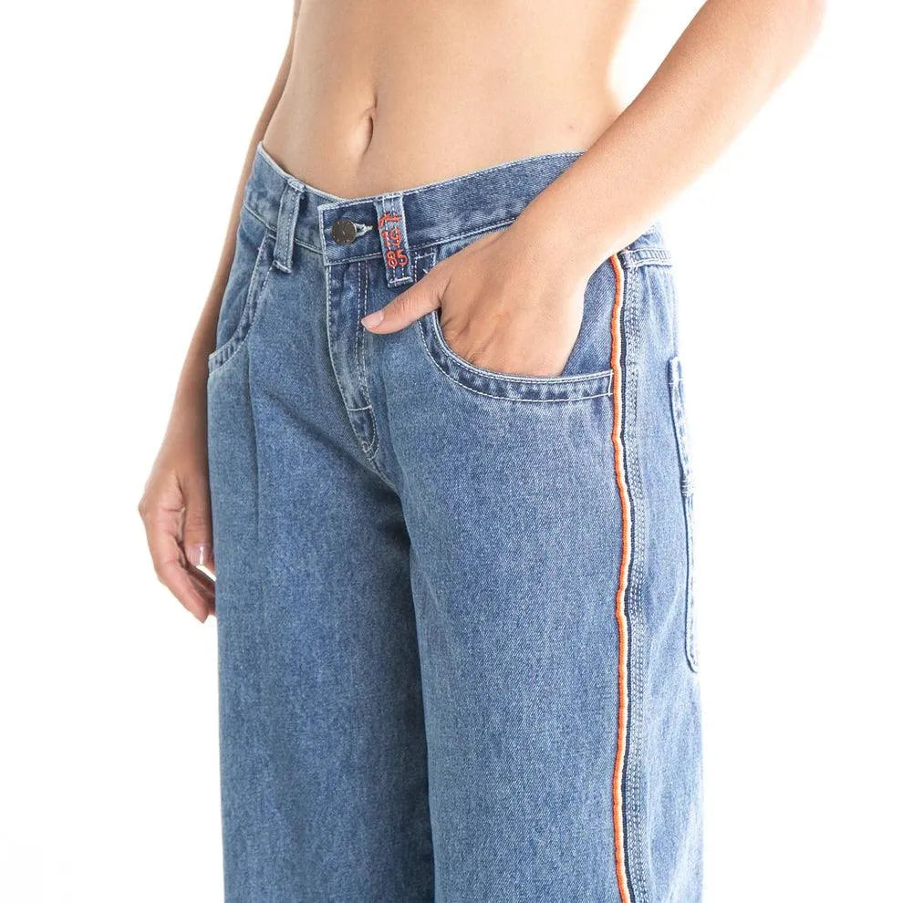 Rusty Flip Mommy Low Rise Wide Leg Jeans for Women - Dark Blue Denim Pants for Casual Wear, Outfits & Everyday Comfort
