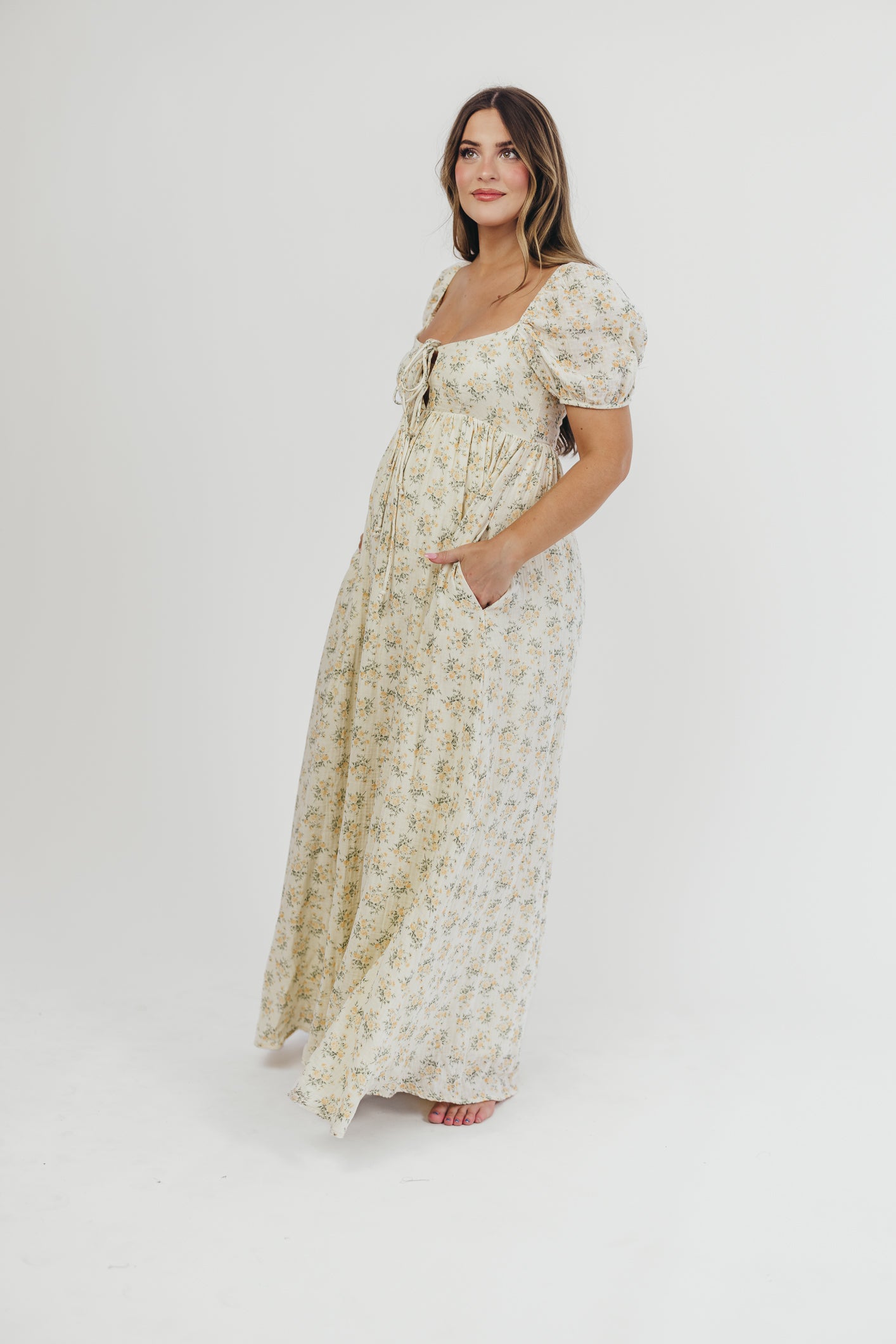 Haven 100% Cotton Tie Front Maxi Dress - Orange/Green Floral Print, Bump Friendly Maternity Dress for Women | Perfect for Summer Beach Vacations, Date Nights & Baby Showers