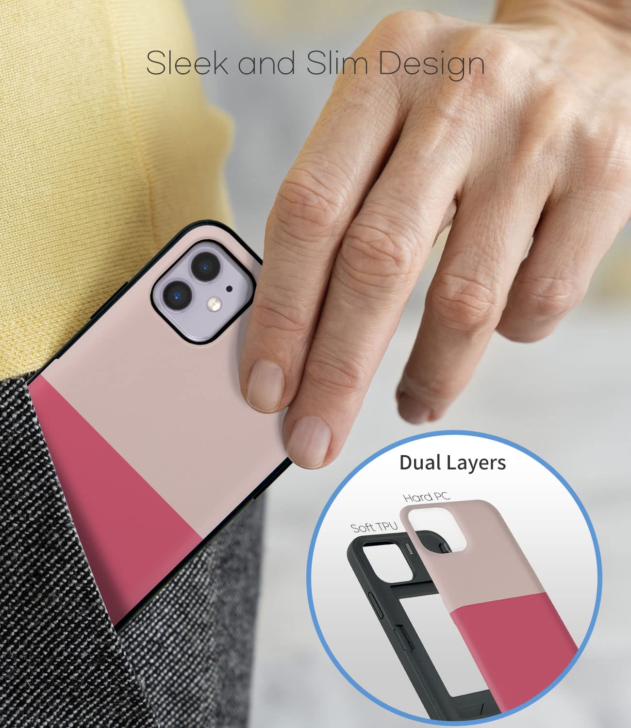 Qoosan Slim Protective iPhone 11 Case with Card Holder & Mirror - Wallet Phone Cover for iPhone 11 (6.1 Inch) in Pink | Perfect for Everyday Use, Travel & Hands-Free Convenience