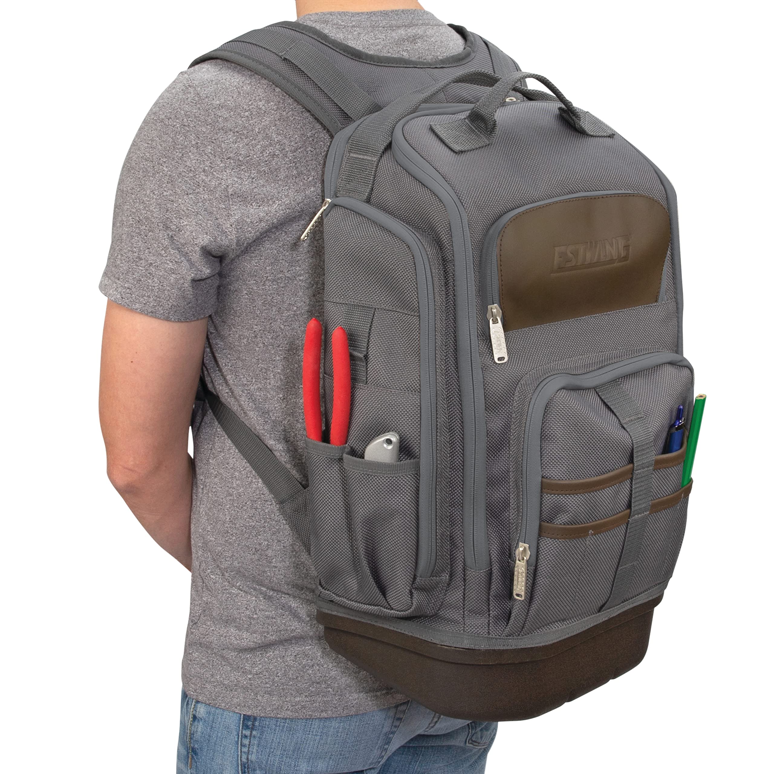 Estwing 94759 20-Inch Durable Hard Bottom Tool Backpack for Construction Workers & Electricians - Heavy Duty Storage for Hammers, Wrenches & Power Tools