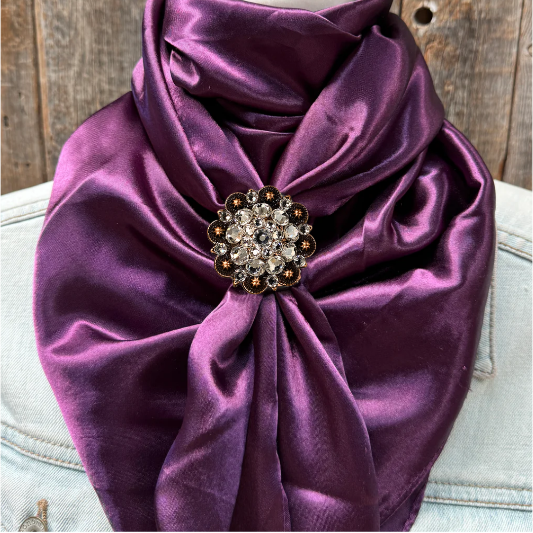 35X35 Solid Plum Wild Rag Scarf with Crystal Concho Slides - Western Style Bandana for Cowboy, Cowgirl & Horse Riders - Perfect for Rodeo, Ranch Work & Outdoor Adventures